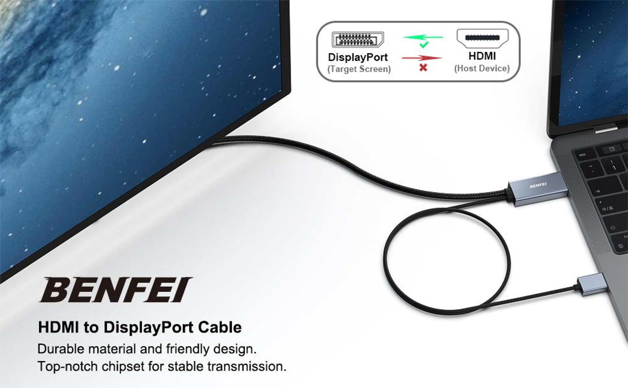 BENFEI Kabeladapter HDMI auf DisplayPort Kabel 1.8m 4K 60Hz Adapter