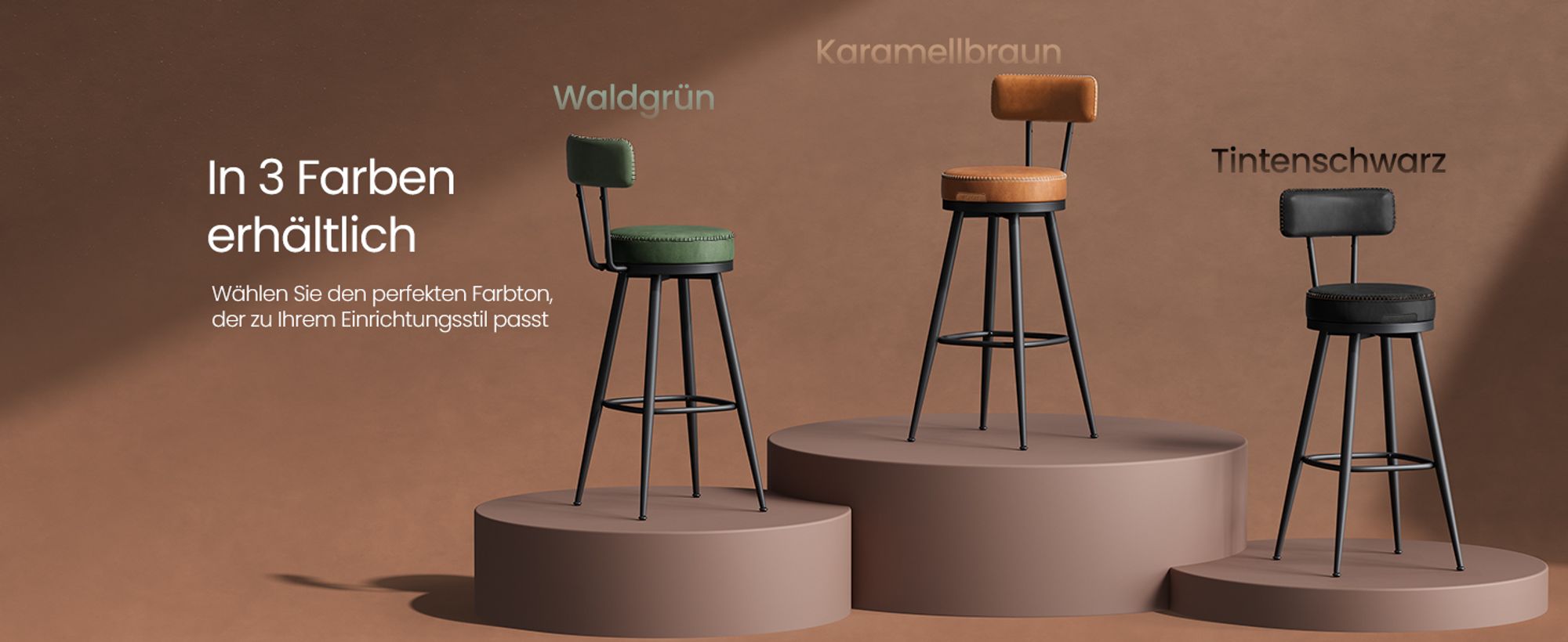 VASAGLE EKHO Kollektion - 360° drehbarer Barhocker, 2er Set, Hocker mit Rückenlehne für Bartisch