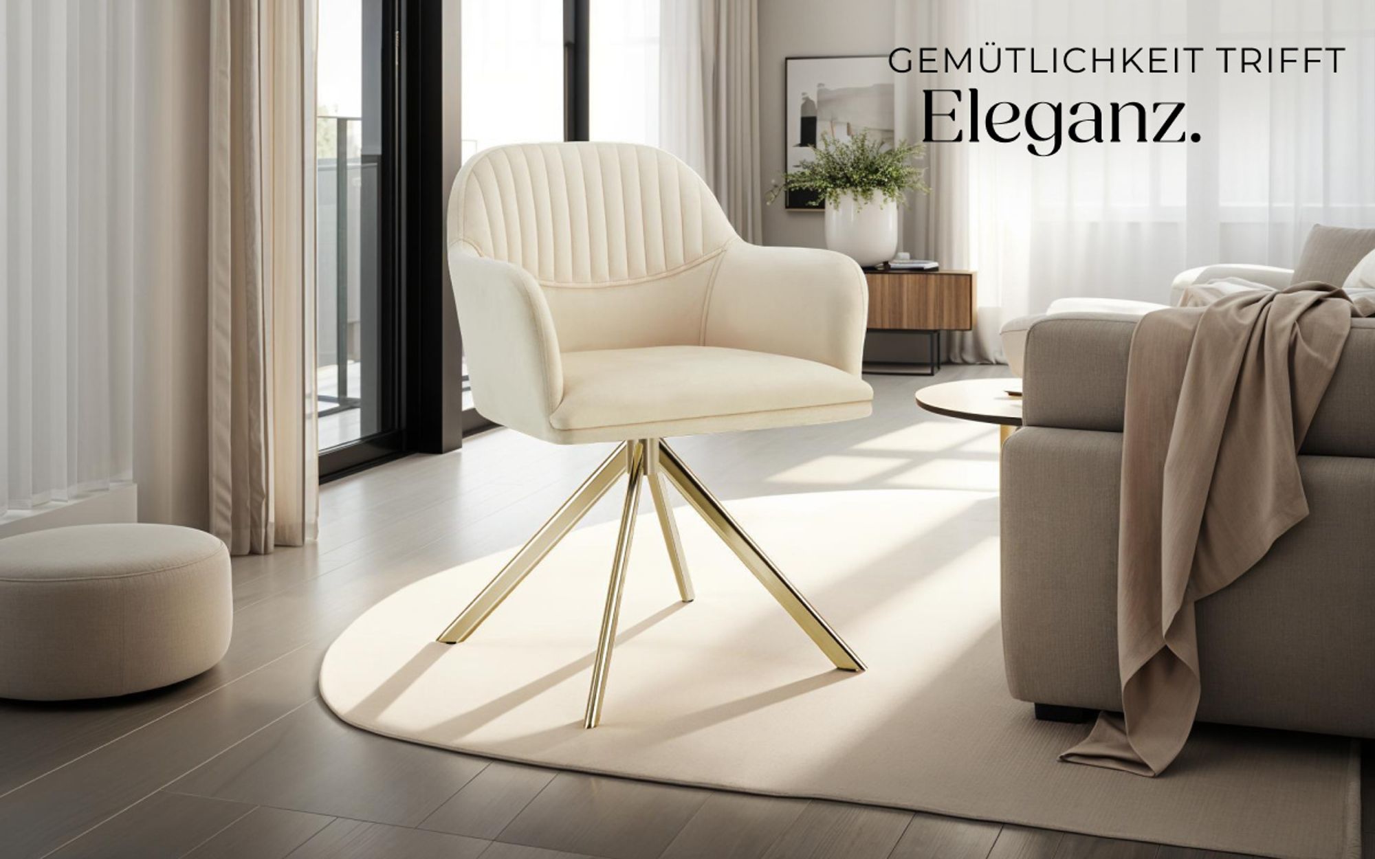 tectake® Samt-Drehstuhl Lona gepolstert 56 x 59 x 81 cm
