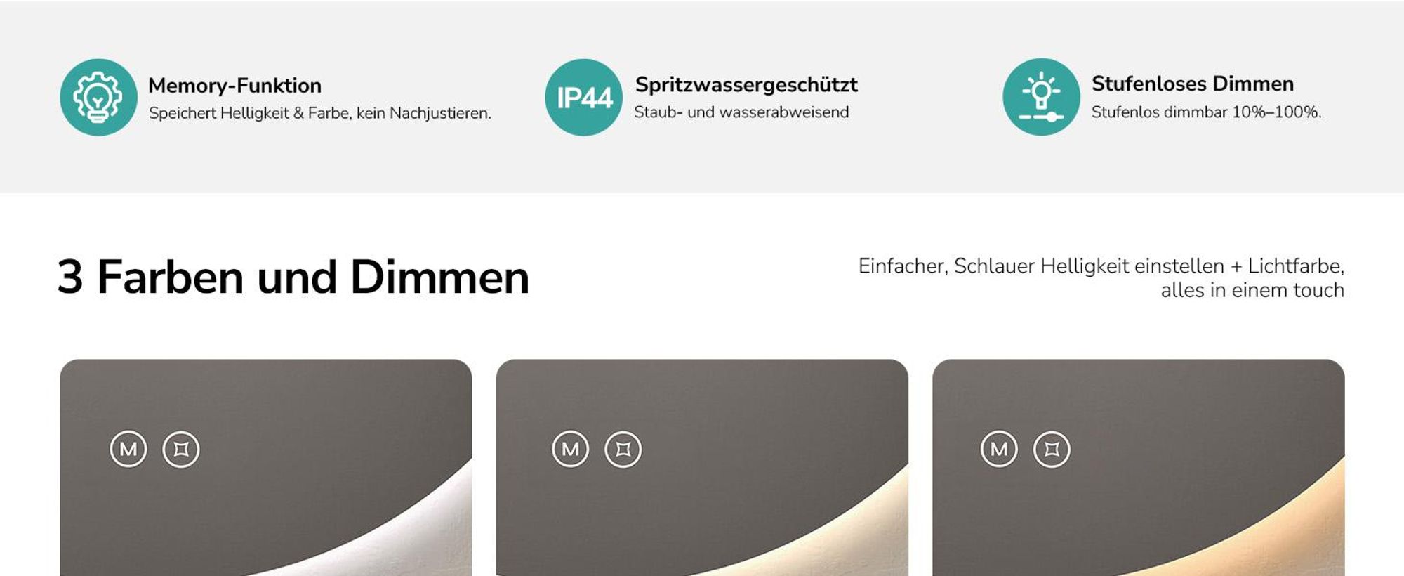EMKE LED Badspiegel 60 cm Rund Spiegel Badezimmerspiegel mit Beleuchtung 3 Lichtfarbe 3000-6500K Kaltweiß Neutral Warmweiß Dimmbar Touchschalter