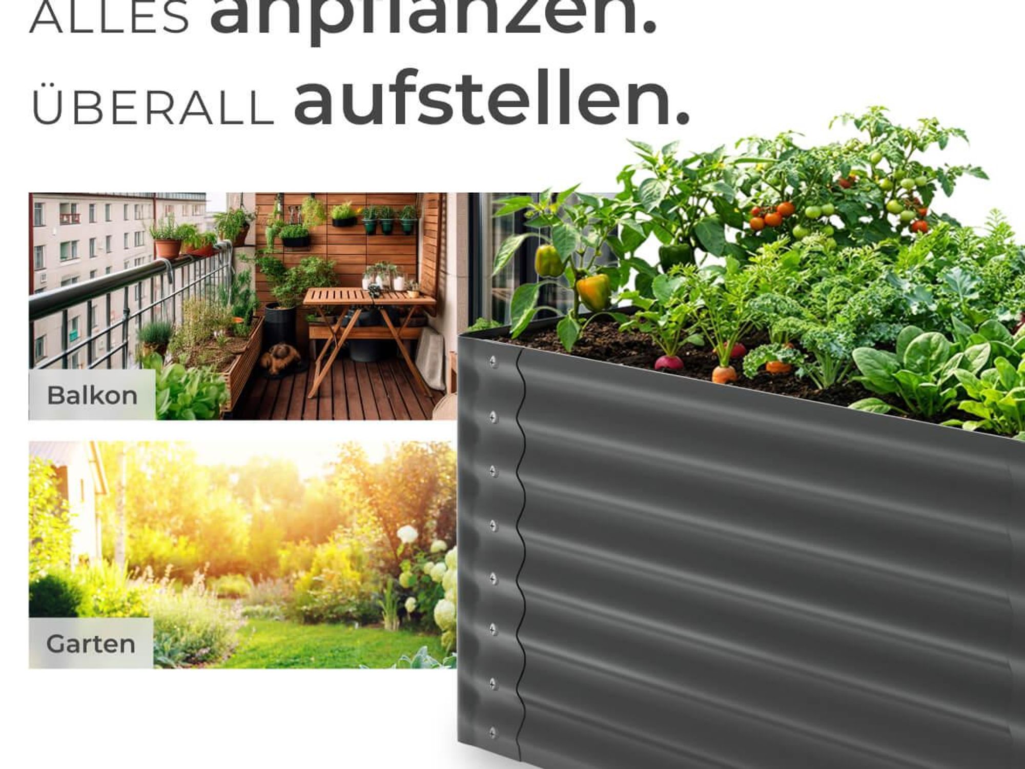 tectake Hochbeet Salvia verzinkter Stahl 80x80x62cm 380L Gemüsebeet Pflanzkasten Gartenbeet Kräuterbeet grau mit Handschuhen