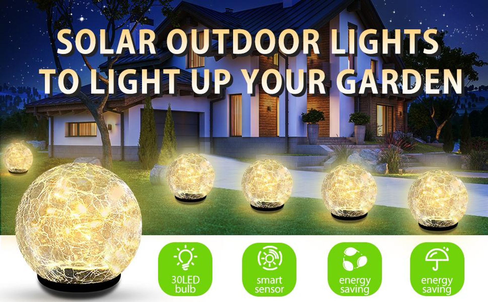 Solarleuchte, Solarlampen, Solarkugel, Solar Gartenleuchten, Bodenleuchten, Solarlaterne für Außen, warmweiß, IP44 wasserdicht, Garten Deko