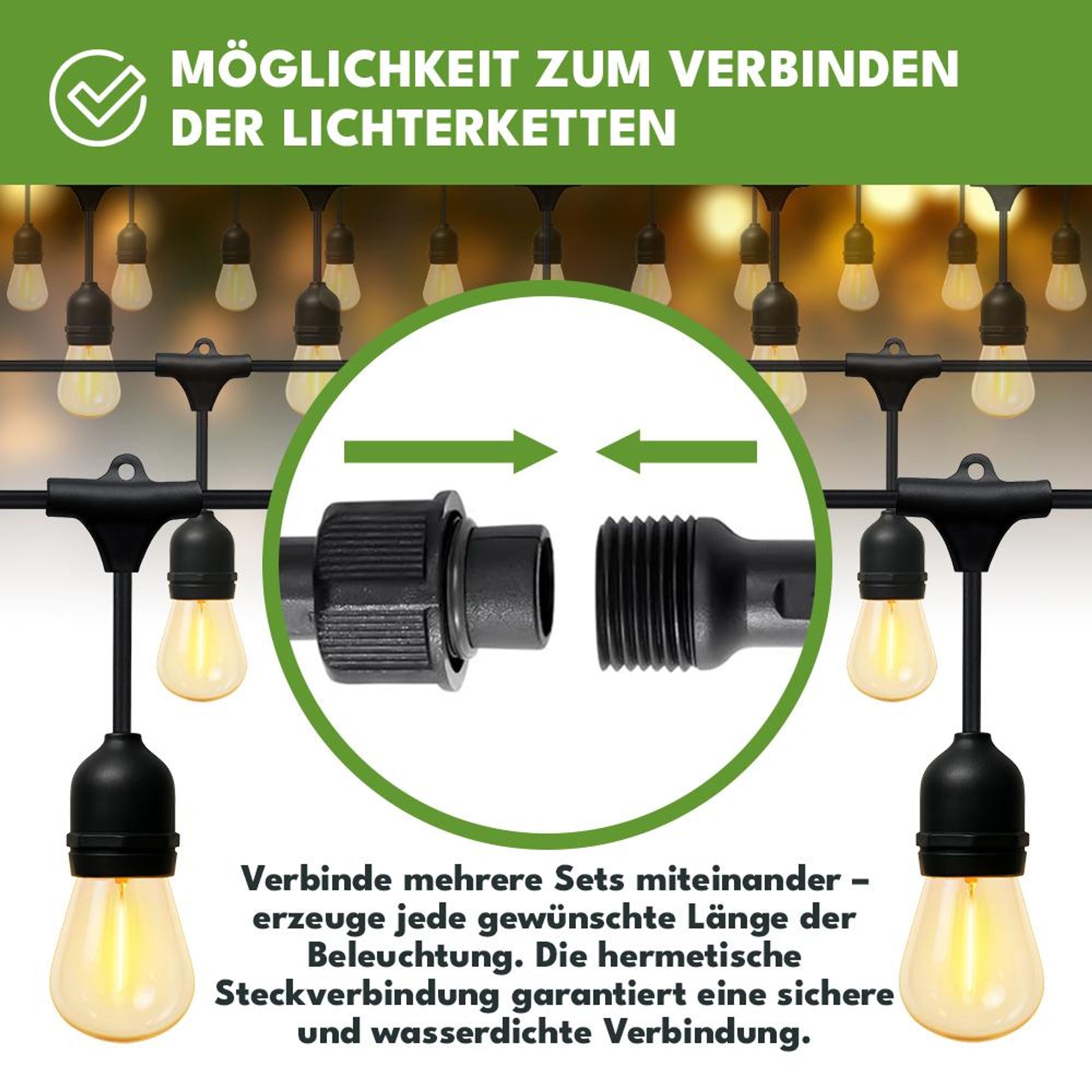 KRUMAD 20m LED Lichterkette 20 Kugel LED-Glühbirnen Warmweiß Modern Garten Innen Außen