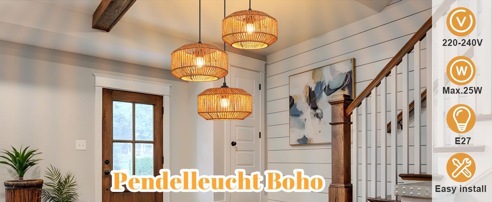 ZMH lampa wisząca boho lampa wisząca rattanowa lampa wisząca lampa wisząca z regulacją wysokości lampa wisząca jadalnia 3 płomienie lampa stołowa retro z gniazdem E27