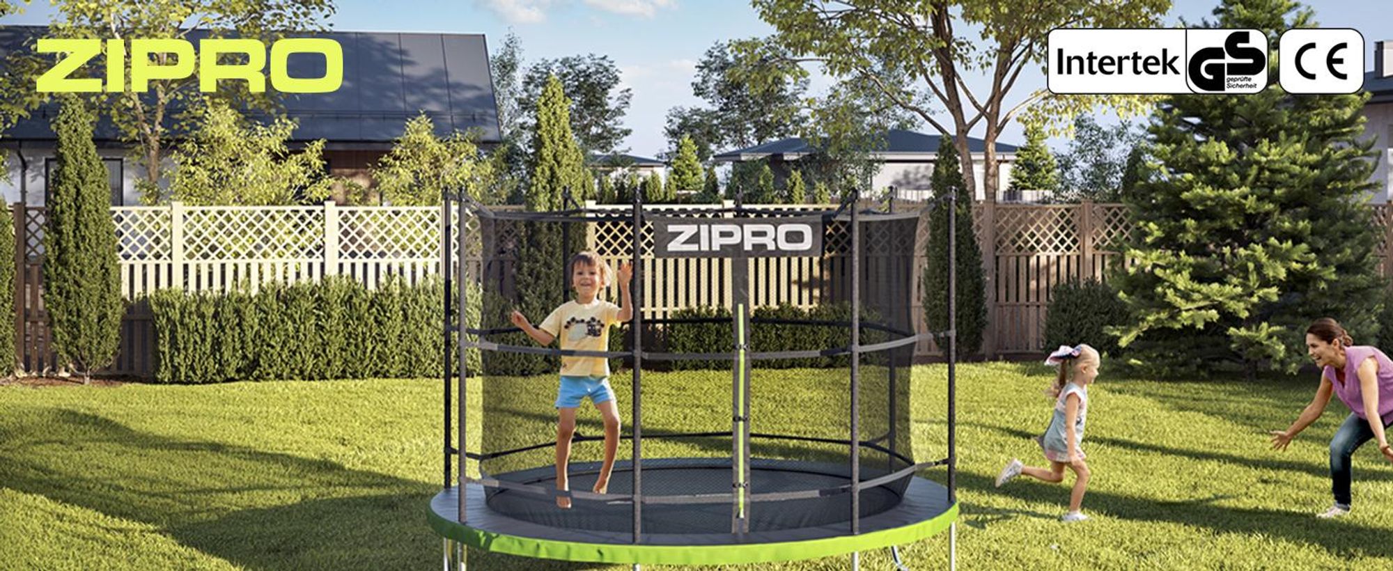 ZIPRO Trampolin Jump Pro IN | 8FT Ø 252 cm | Gartentrampolin Kindertrampolin Komplett-Set inkl. Innennetz, Leiter & Randabdeckung, Outdoor, Grün