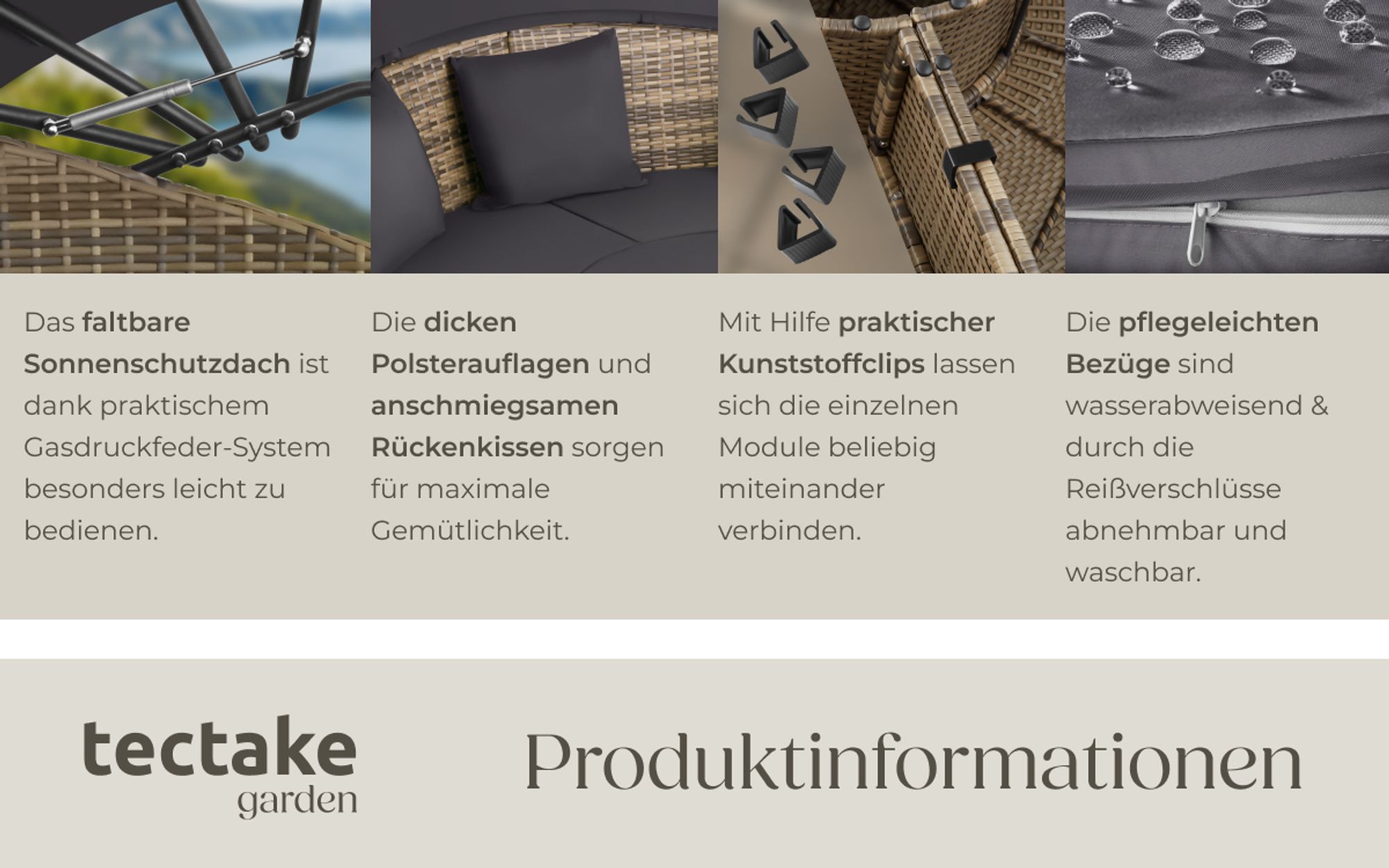 tectake® Rattan Sonneninsel Santorin widerstandsfähig UV-beständig