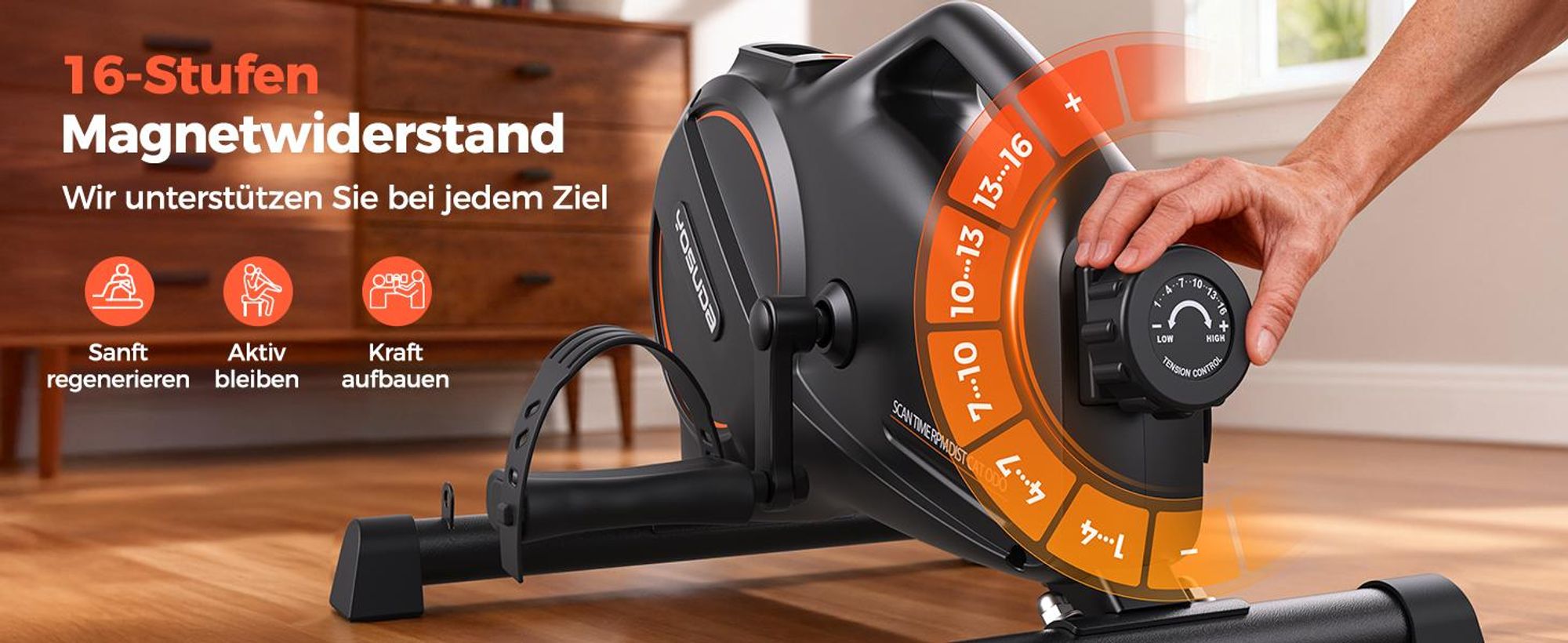 YOSUDA 16-stufiger Pedaltrainer, Arm- und Beintrainer im Sitzen mit Widerstandsbändern, rutschfeste Matte, Mini Heimtrainer ideal für Senioren