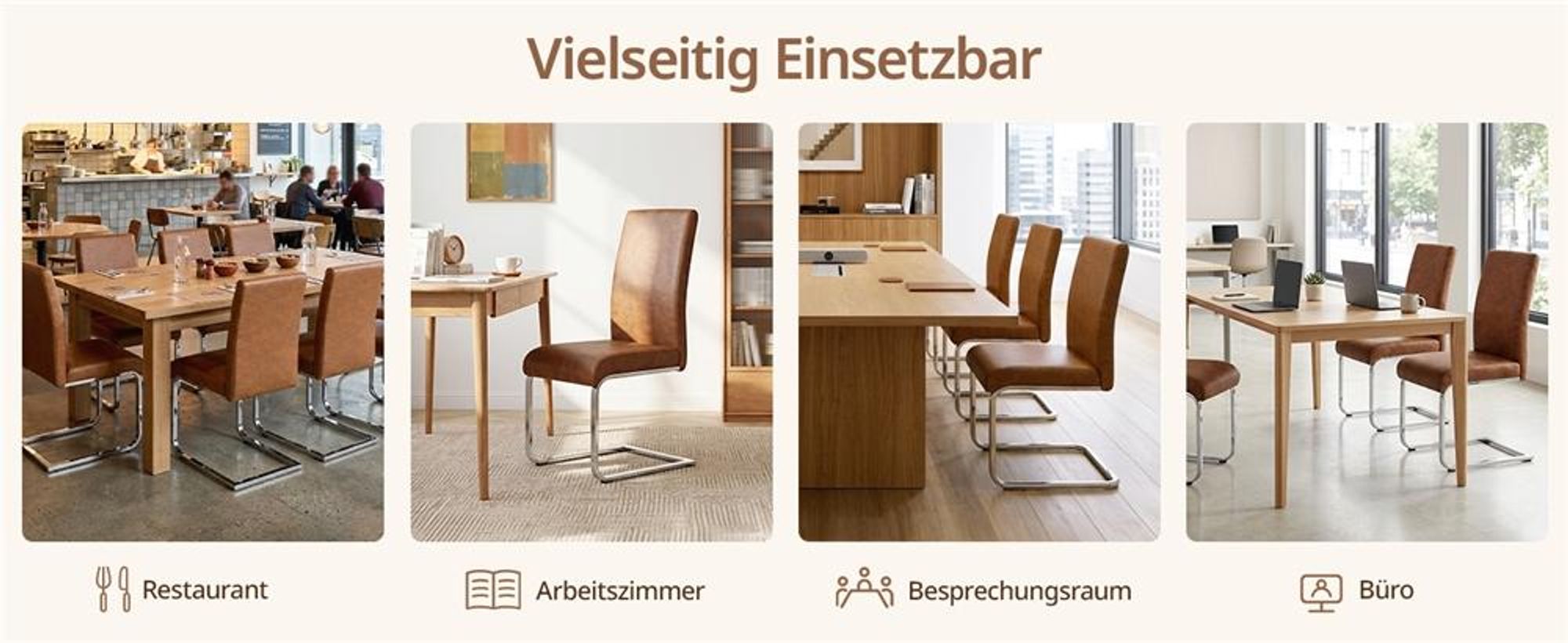 Yaheetech 2er Set Freischwinger Esszimmerstuhl aus Kunstleder & Metallgestell, 135 kg belastbar, Dunkelbraun