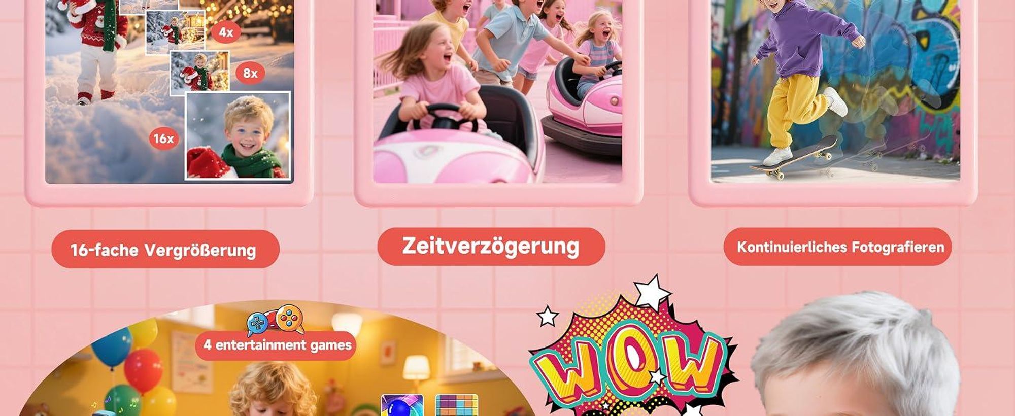 Sofortbildkamera, Kinderkamera, 1080P HD Digitalkamera, Kamera Kinder Sofortdruck mit 32GB Karte & 3 Rollen DruckerPapier
