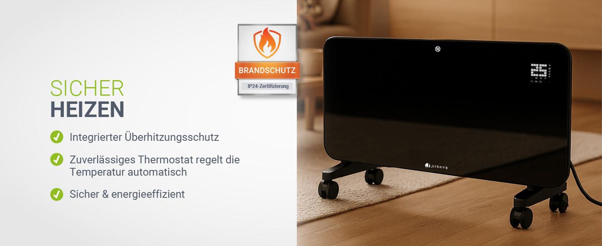 Juskys Glasheizung 2000W – Elektroheizung, Wand- & Standgerät, App & Fernbedienung
