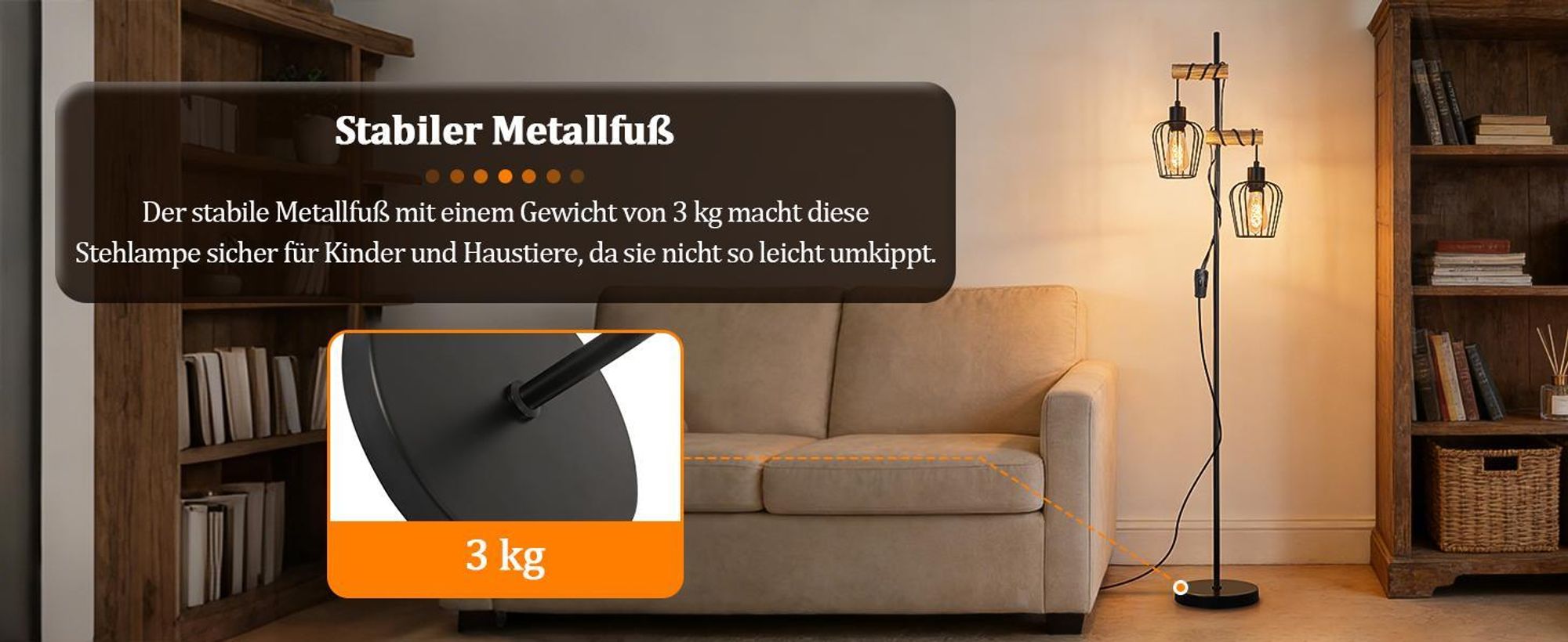 ZMH lampa stojąca 2 żarowa salon drewno lampa podłogowa czarna lampa salonowa stojąca metal lampa stojąca gniazdo E27 151cm lampa stojąca do sypialni