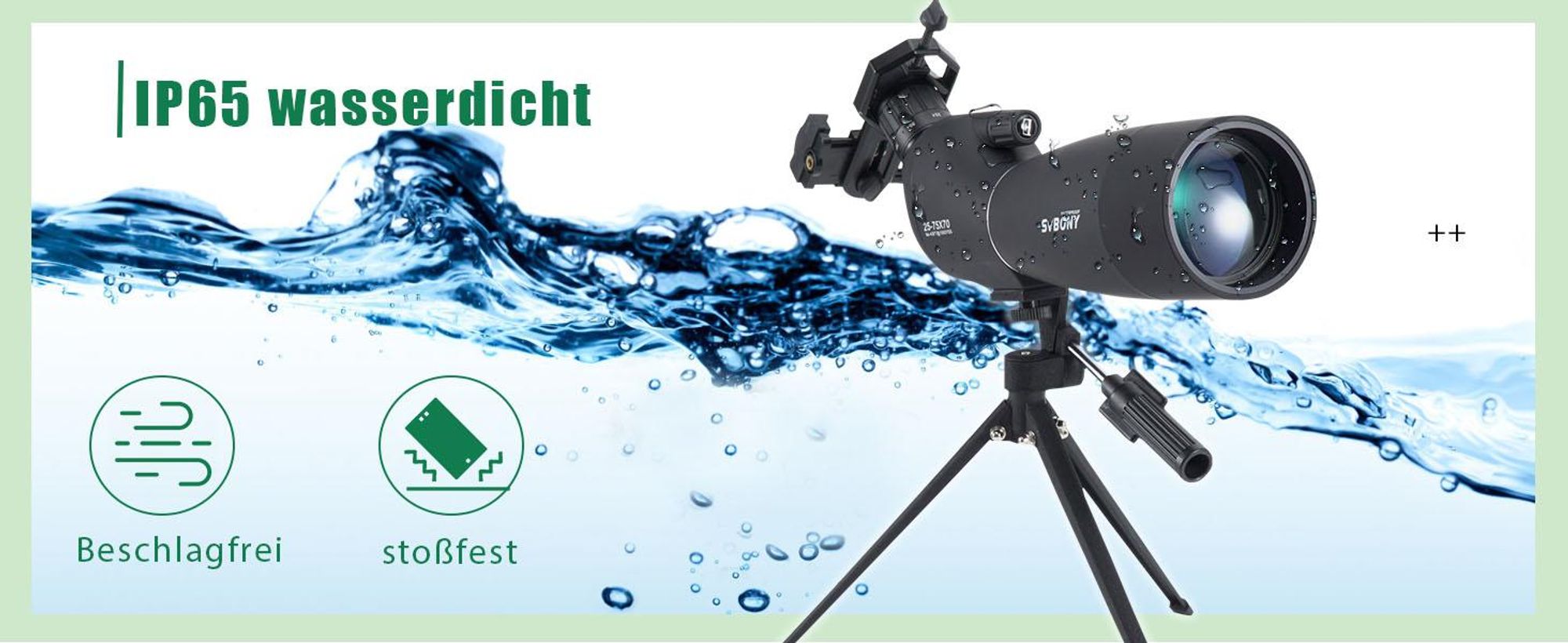 Svbony SV28 Spektiv Teleskop, 25-75x70mm, mit Stativ, BAK4 Prisma, FMC Objektiv, für Vogelbeobachtung Zielschießen Jagd, Monokulare Ferngläser Schwarz