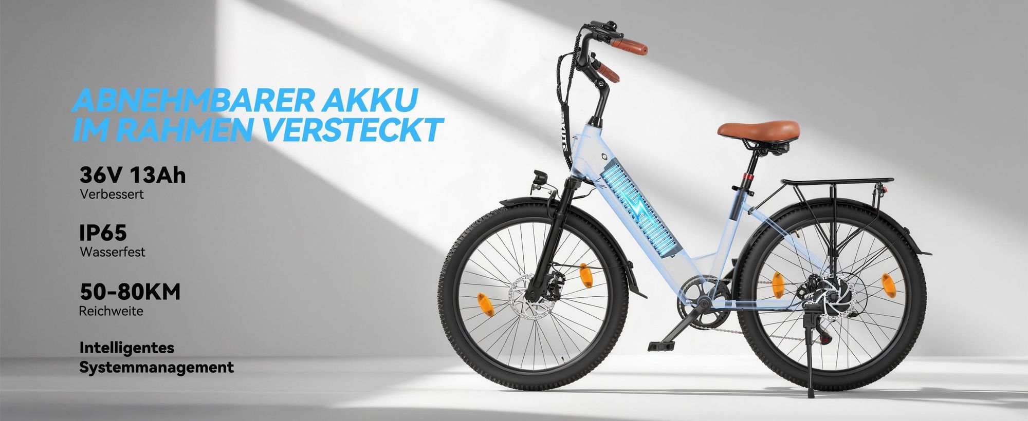 26 Zoll E-BIKE Elektrofahrrad, E-Cityrad 250W HeckMotor,13AH akku,bis zu 100km, LCD-Display,E-CityBike E-Hollandräder Für Damen und Herren Pink