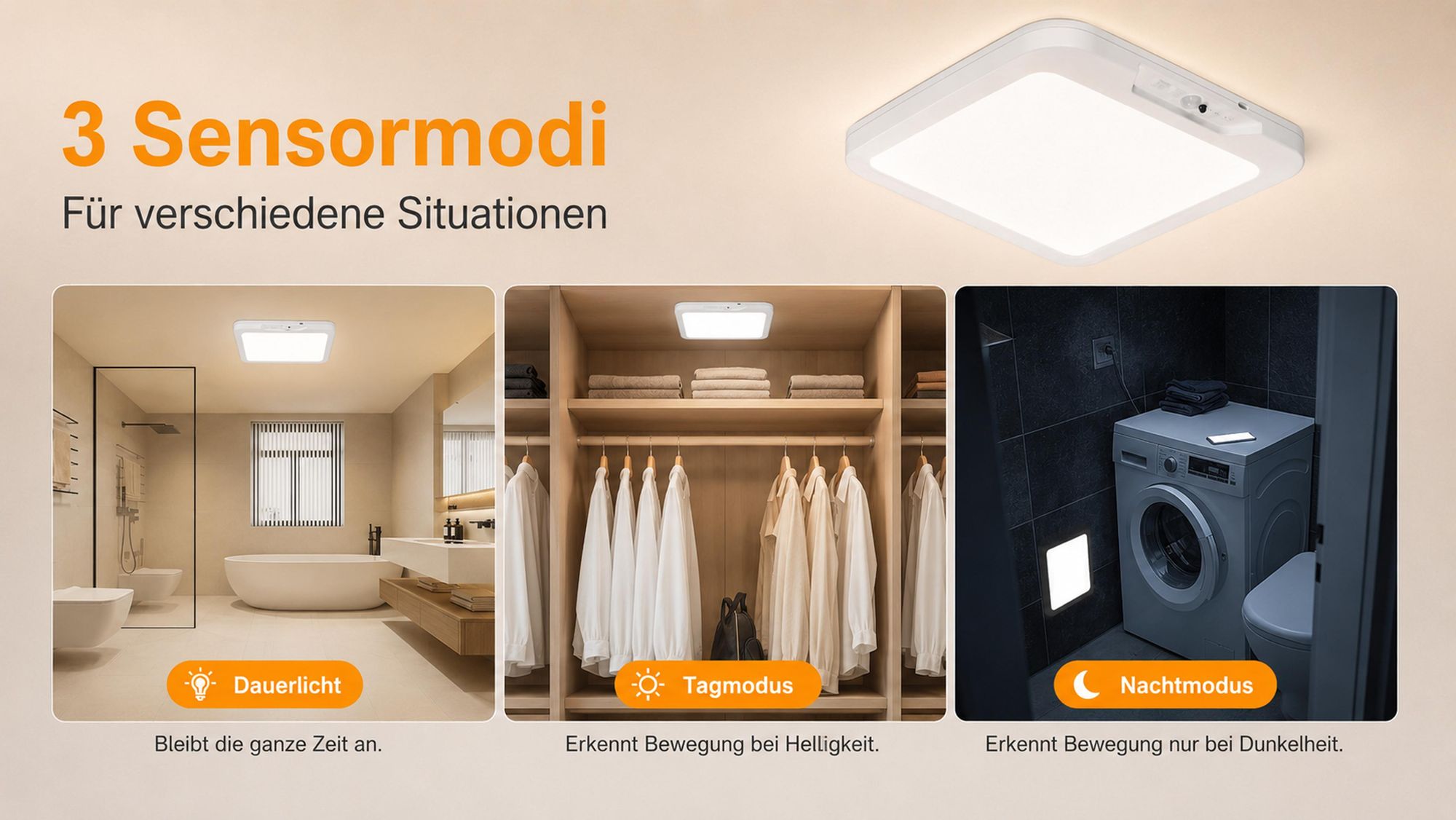 Led Deckenlampe mit Bewegungsmelder innen Kabellos Decke Lampe Dimmbar mit Batterie Wiederaufladbar für Flur/Keller/Badezimmer/Garage