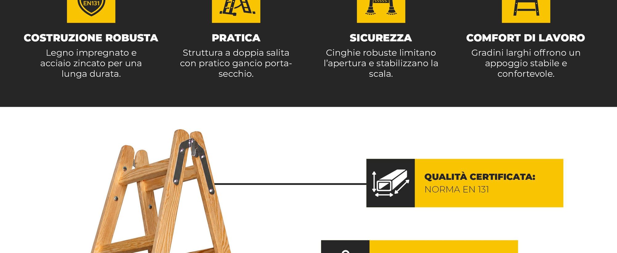 Drabest | Scala en bois 4 marches 150 kg - Stabile et pratique - Idéale pour la maison et le bureau
