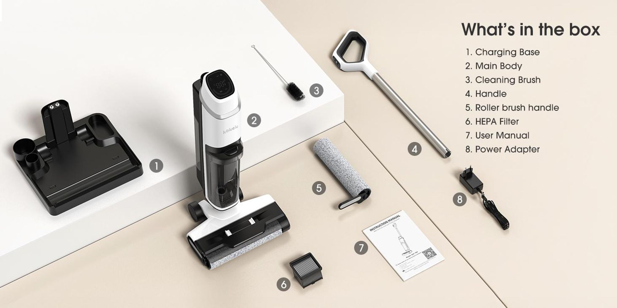 Lubluelu 3-in-1 Nass-und Trockensauger, 20kPa Saugkraft, Selbstreinigungsfunktion per Knopfdruck, HEPA-Filter, Intelligente Sprachansage, Für Tierhaar