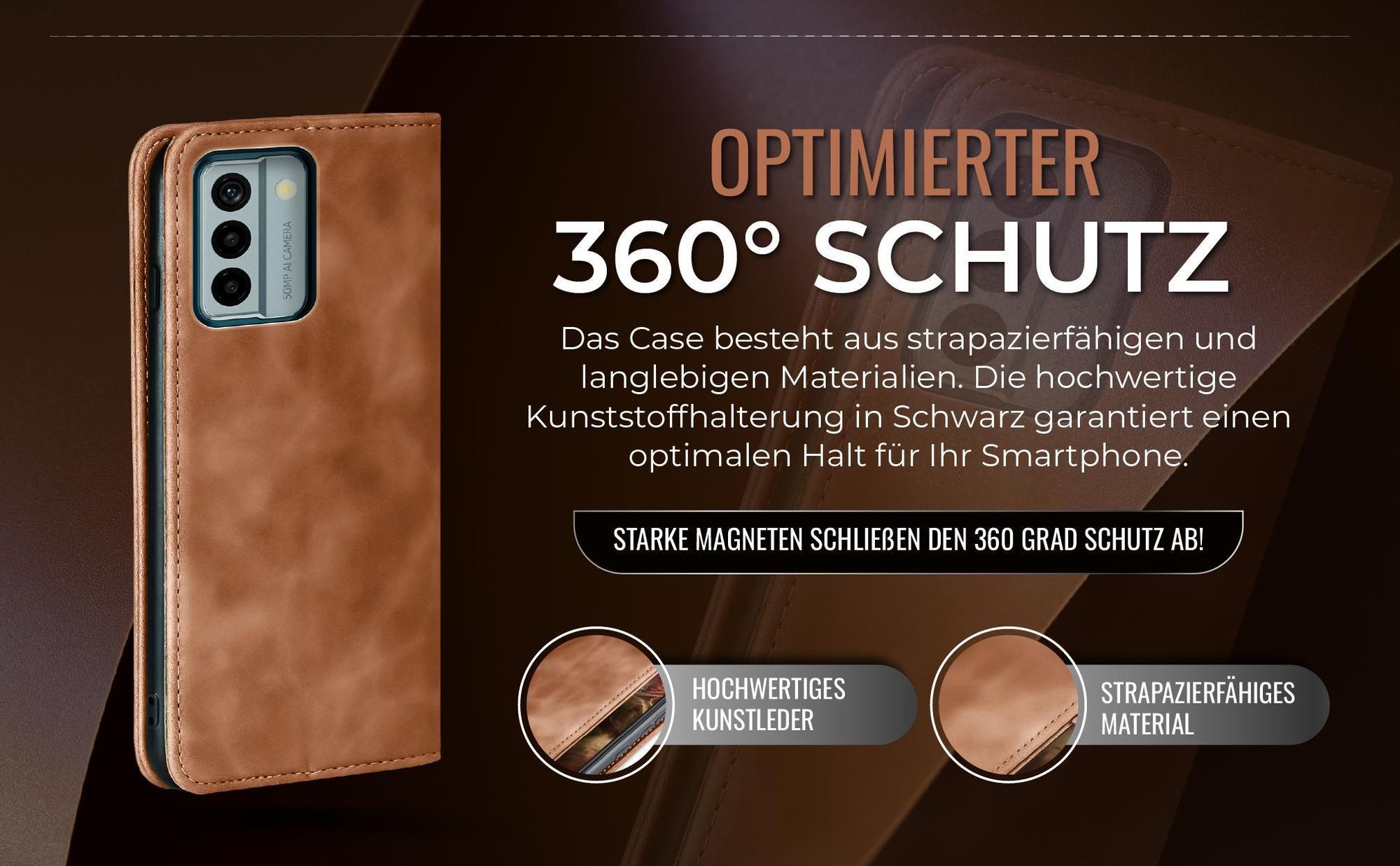 Hellbraune Handyhülle für Nokia G22 mit 360 Grad Schutz