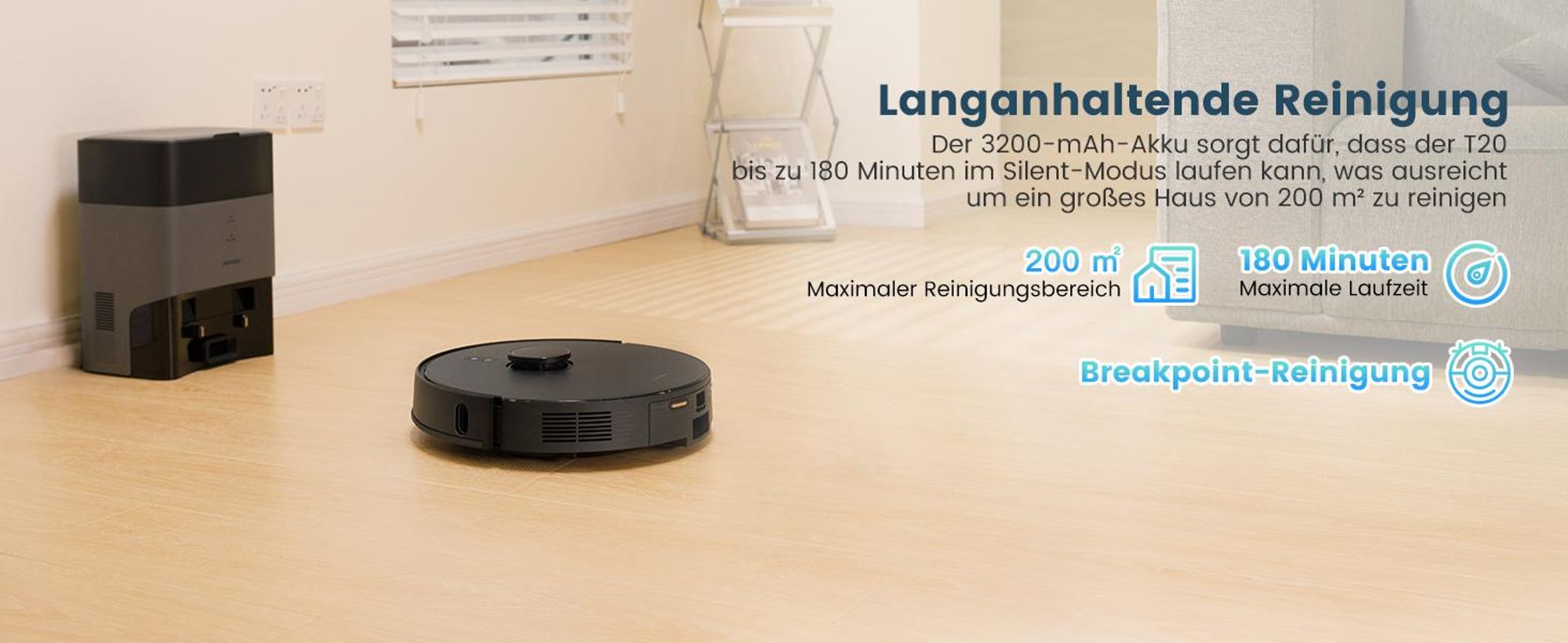 AIRROBO Saugroboter mit Absaugstation und Wischfunktion T20 Plus, Lasernavigation, 5500Pa Saugkraft, 3 in1 Staubsauger Roboter