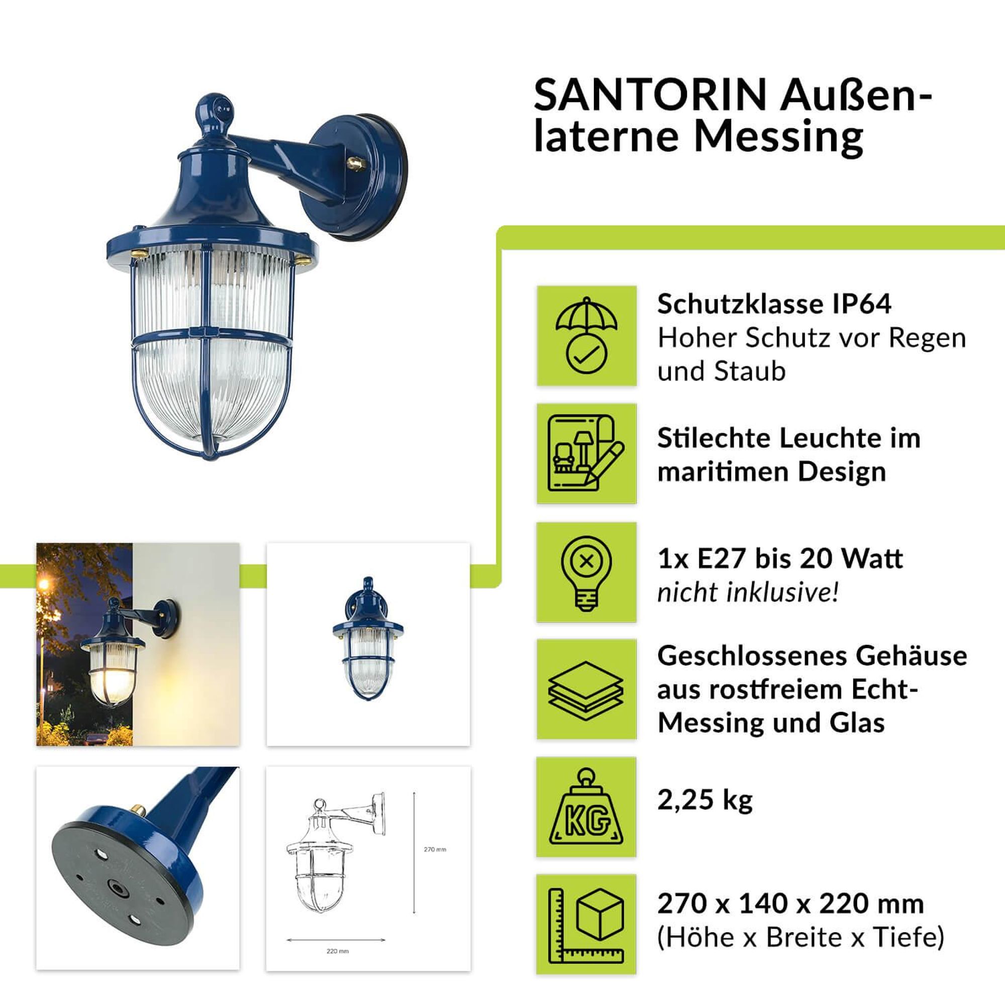 Highlights der SANTORIN Außenleuchte in Blau