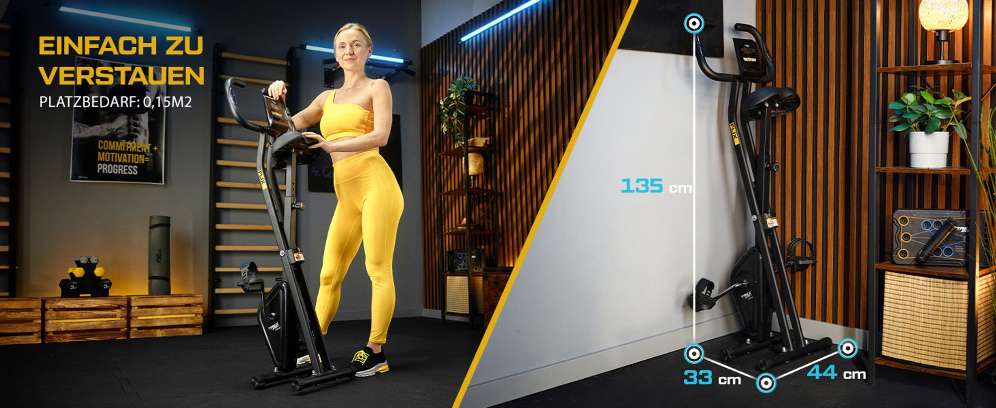 TREX SPORT Heimtrainer Fahrrad klappbar TX-320XB FLIX | Fitnessbike Pulssensoren, 5 Sitzhöhen, 100 kg belastbar, kompakt
