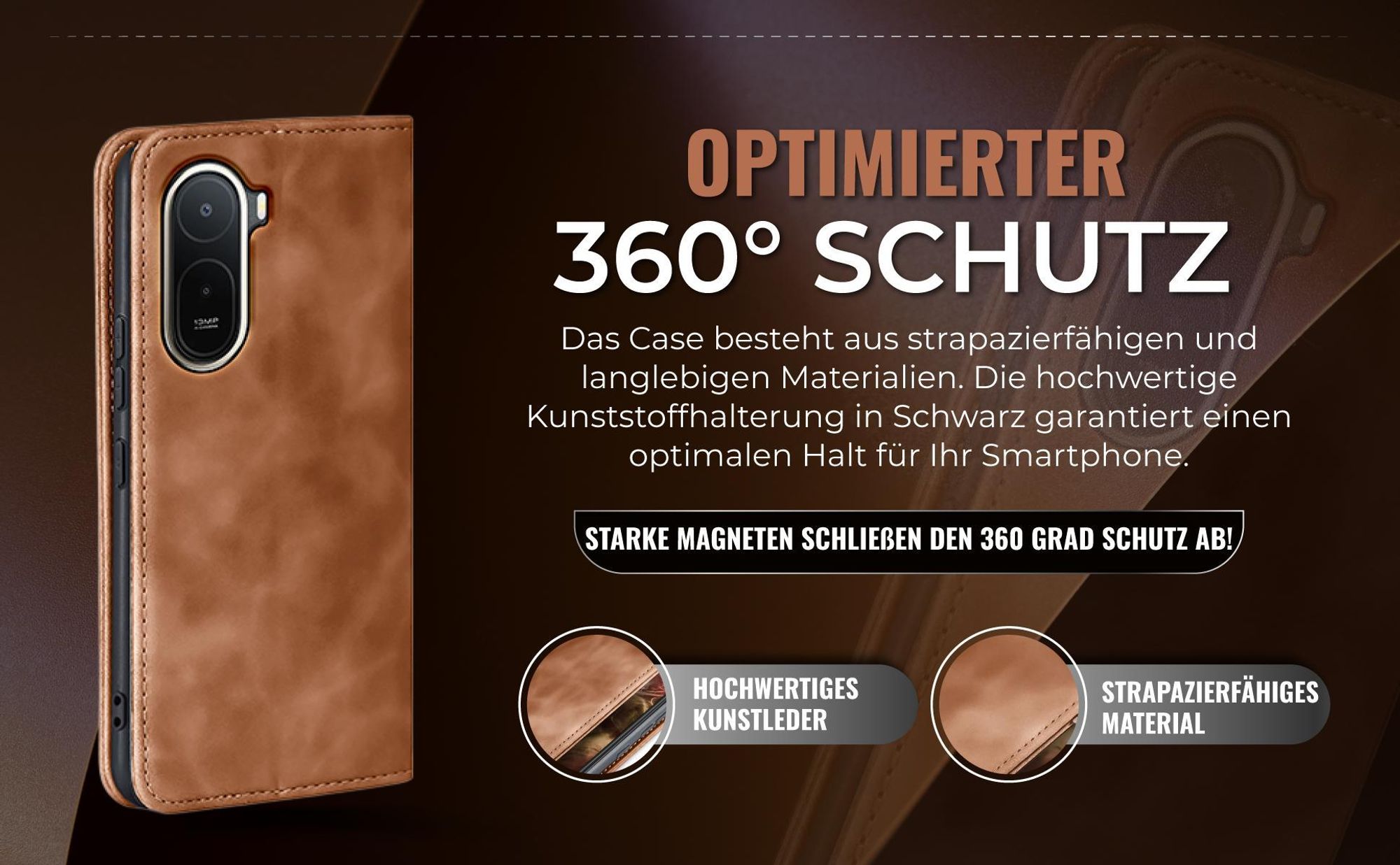 Hellbraune Handyhülle für Xiaomi Redmi A7 Pro mit 360 Grad Schutz
