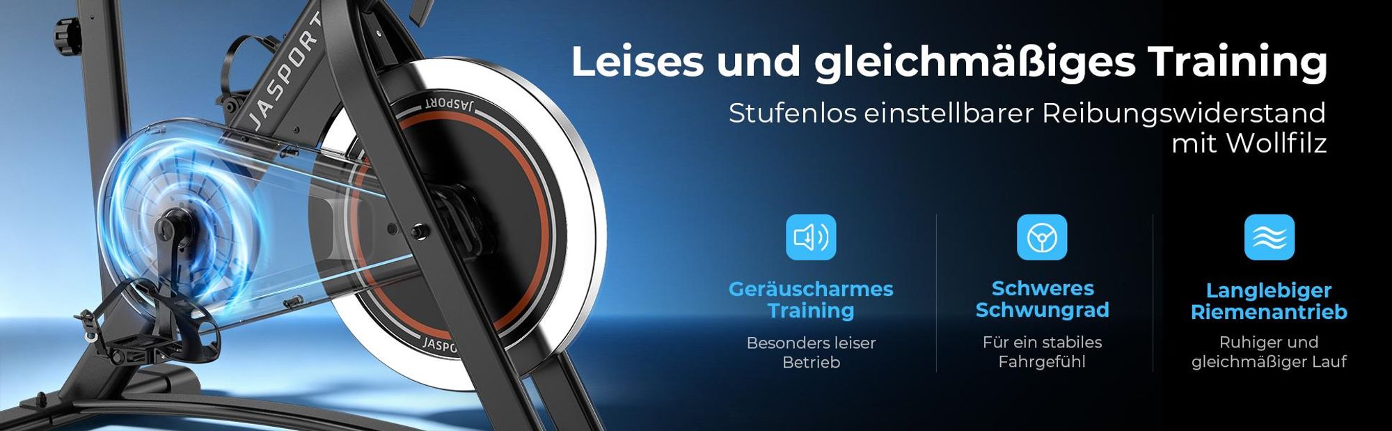 JASPORT A3 Leises Heimtrainer Fahrrad,  LED-Monitor, Bluetooth & App, verstellbarer Sitz & Widerstand, Tablet-Halter, bis 120 kg, Fitnessbike Zuhause