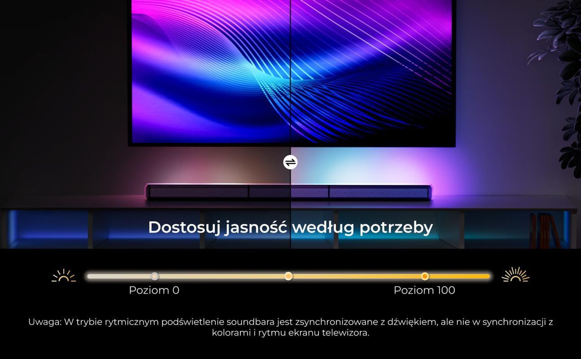 Odłączany soundbar ULTIMEA 7.1-kanałowy z podświetleniem RGB, wirtualny system dźwięku przestrzennego z subwooferem, 2 głośnikami surround, 410 W