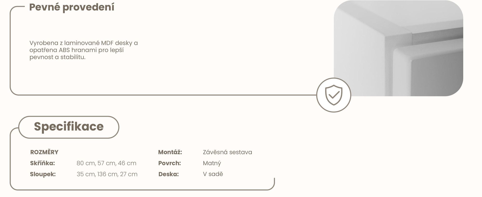 RODAN | Sada Koupelnového Nábytku - Bílá - Vysoká Koupelnová Skříňka a Skříňka pod Umyvadlo 80 cm - Skříň S Deskou Stolu - Závěsné - MDF - MODERN