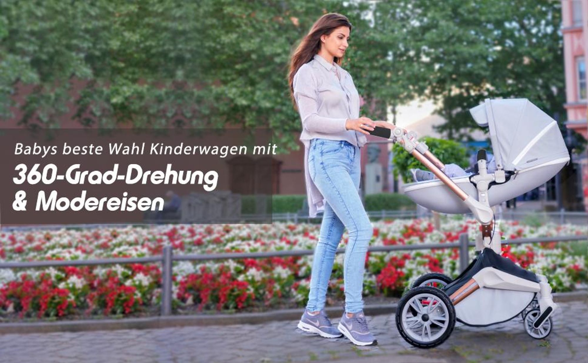 Hot Mom 360 Drehbar Kinderwagen 2in1 Kombikinderwagen mit 360° Drehfunktion in Grau, F023 inkl. Babywanne/Sportwagen/Gummireifen/PU Leader Sitz, 2025