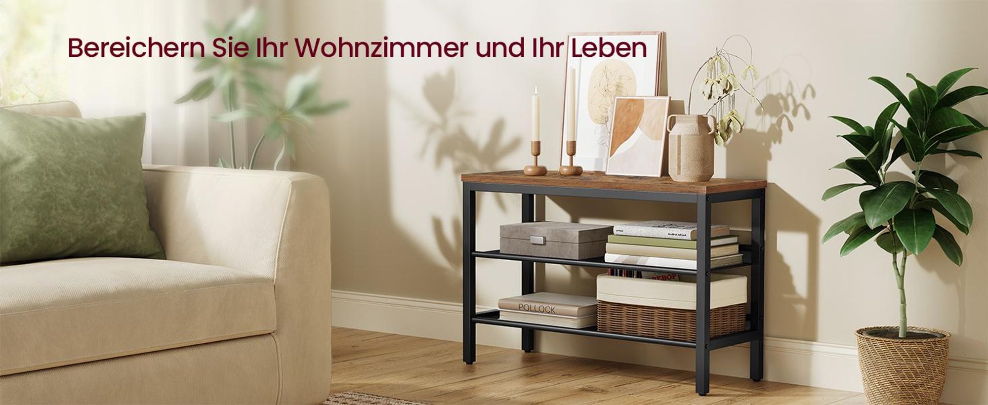 VASAGLE Schuhbank mit 3 Ebenen, Schuhregal, Schuhablage, einteiliges Design, mit erhöhten Kanten, Industrie-Stil, einfache Montage