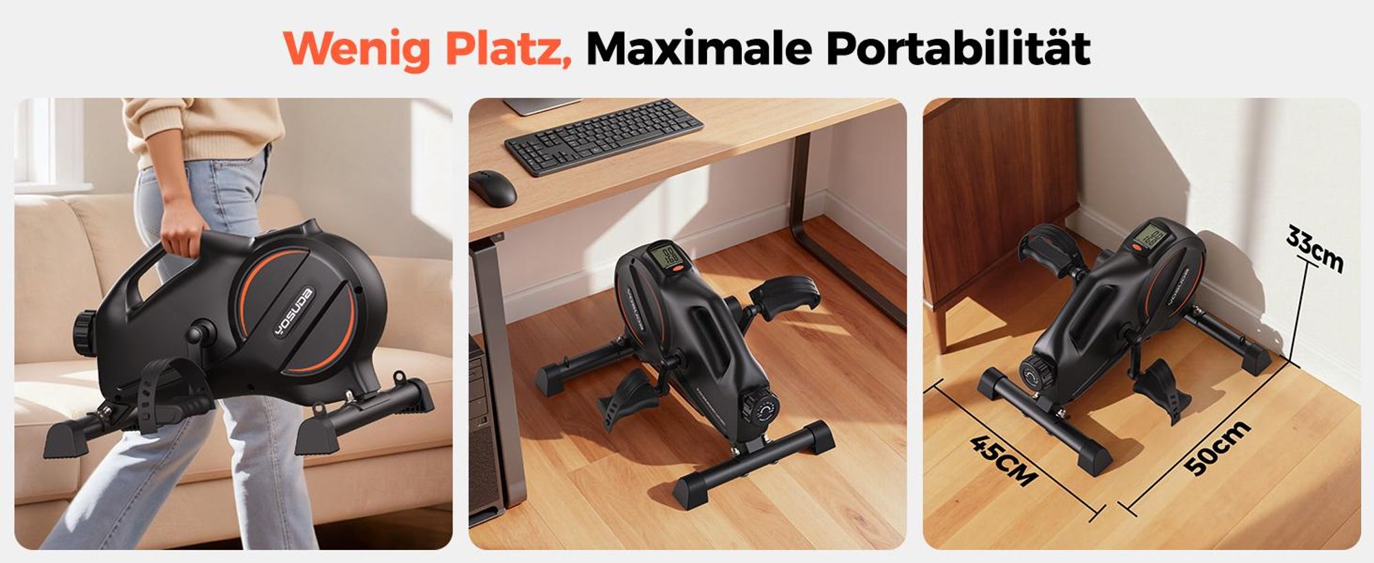 YOSUDA 16-stufiger Pedaltrainer, Arm- und Beintrainer im Sitzen mit Widerstandsbändern, rutschfeste Matte, Mini Heimtrainer ideal für Senioren