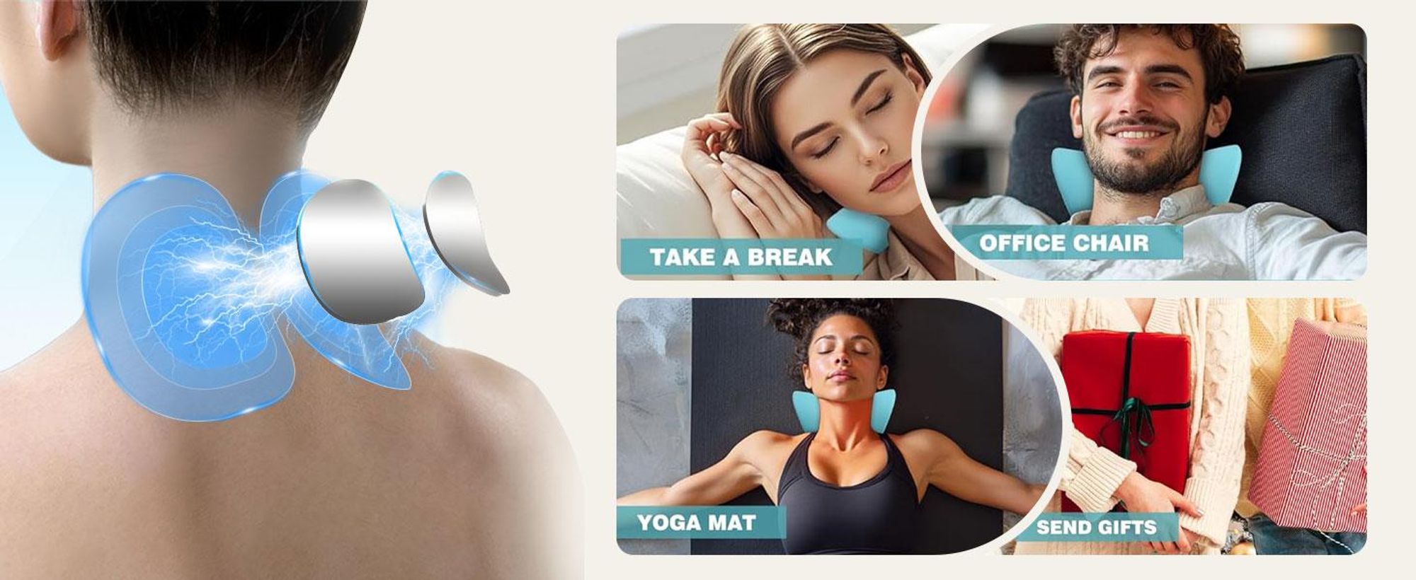 Nackenmassagegerät, Nackenstrecker,EMS,Neck Pain Relief, Nackenstütze zur Nackenentspannung,Tragbar,Blau