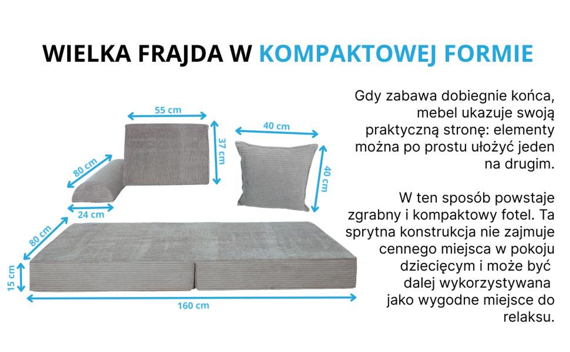 sofa kanapa fotel dziecięca zabawy klocki piankowe sztruks rozkładana