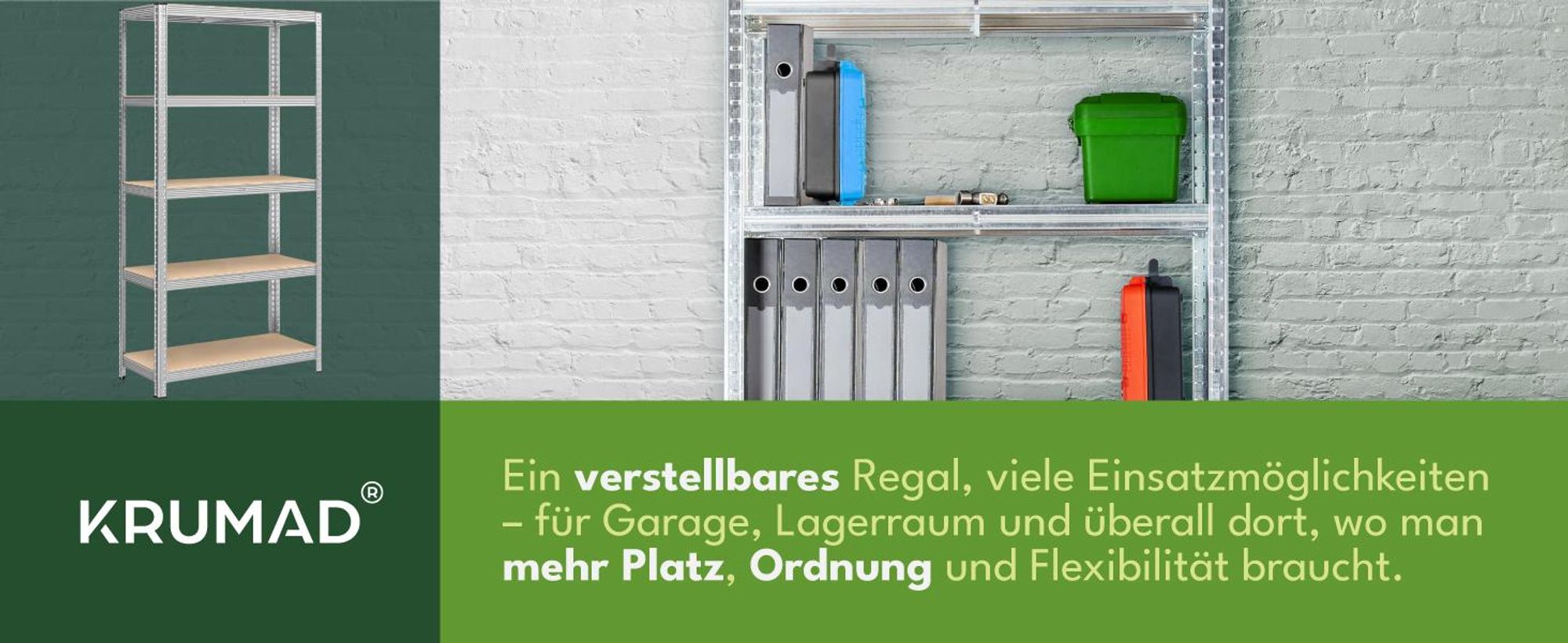 KRUMAD Schwerlastregal Set 2 Stück 180x90x40 cm, 5 MDF Böden je Regal, 875 kg Tragkraft, Metall Steckregal für Garage & Werkstatt