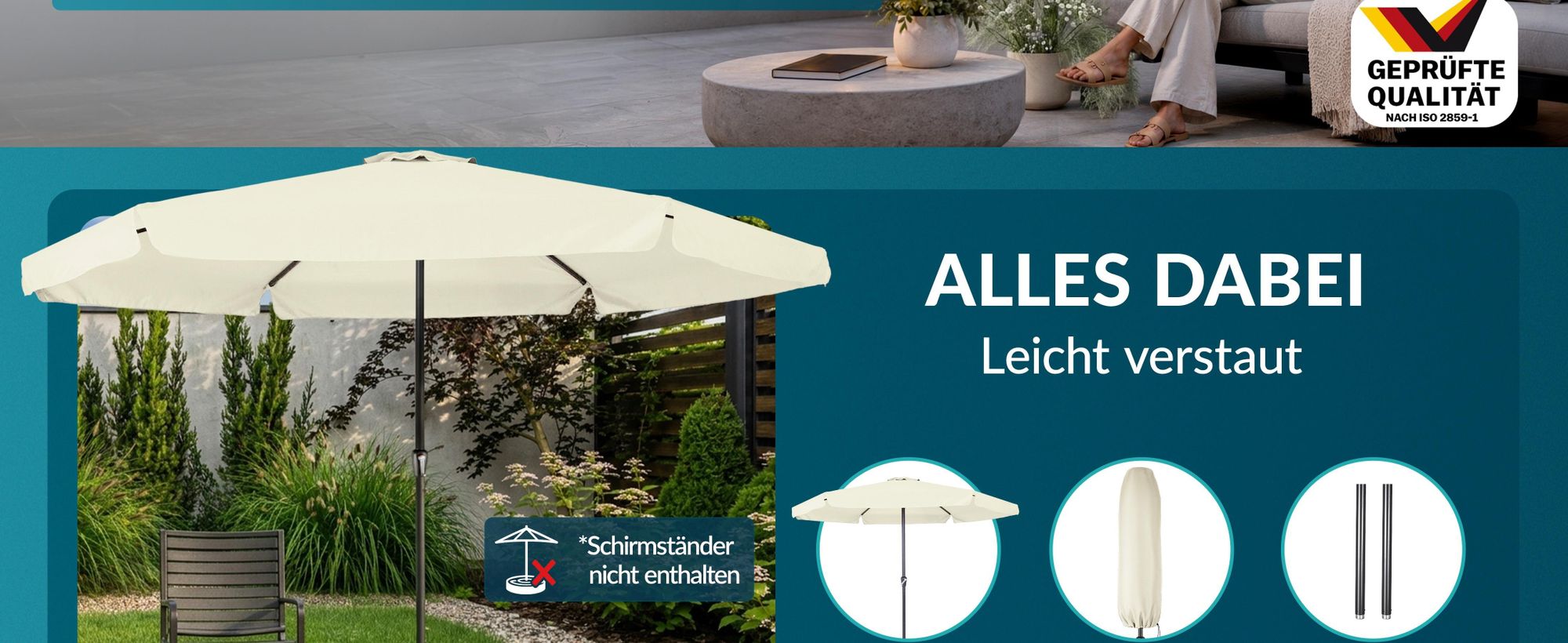 KINGSLEEVE® Sonnenschirm LED Beleuchtung UV Schutz 80+ Solar Schutzhülle 330cm Groß Kurbel Volant Balkon Terrasse Gartenschirm Marktschirm Rot