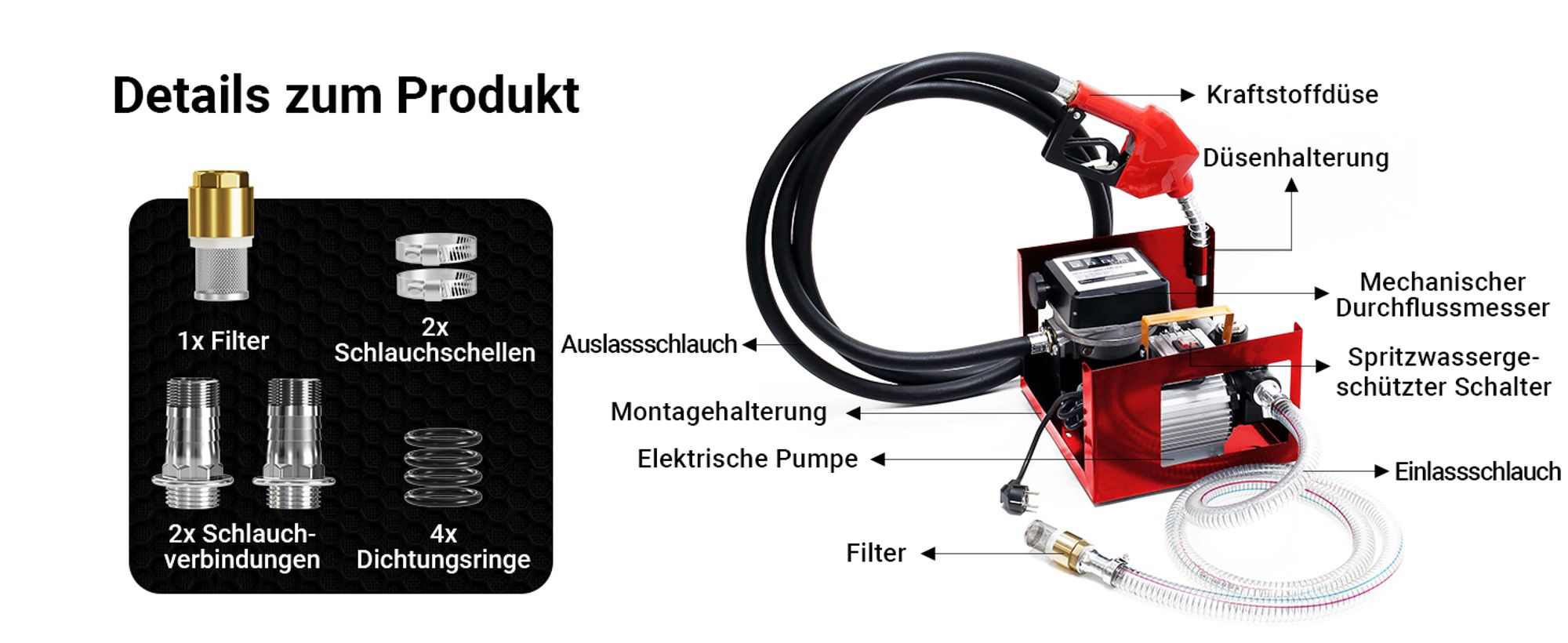 Wiltec Heizöl- und Dieselpumpe 230V/550W 20-60l/min selbstansaugend Pumpe mit automatischer Pistole, Kraftstoffpumpe, Absaugpumpe