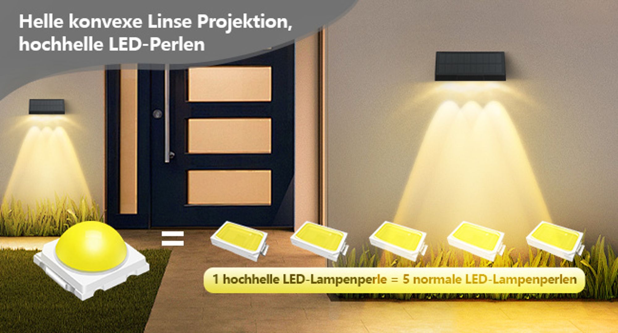ZMH Solarlampen für Außen 2ER Solar Wandleuchte Aussen Wand LED 2 Modi Außenwandleuchten 3000K Warmweiß Solarwandleuchten Wasserdichte Solarleuchte Beleuchtung für Zaun Terrasse Balkon Garten