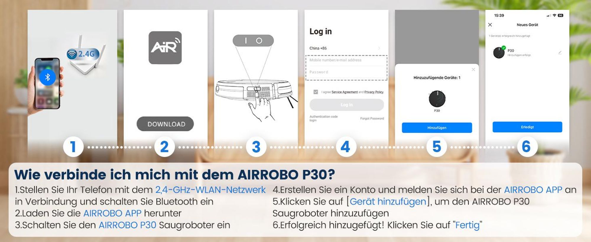 AIRROBO P30 Staubsauger Roboter Wischroboter, 3000Pa, WLAN/App/Alexa für harte Böden, Tierhaare und Teppiche mit niedrigem Flor