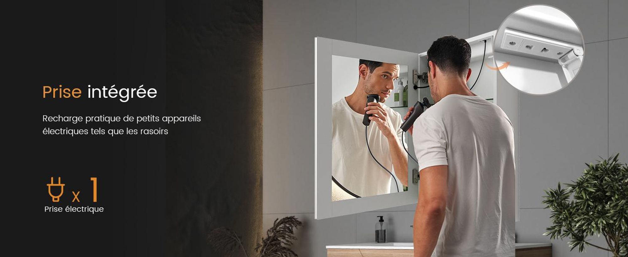 EMKE Armoire de toilette avec éclairage 145 x 500 x 700 mm Armoire de toilette LED avec antibuée et prise de courant, 3-couleurs gradable - 1 porte Armoire de salle de bain