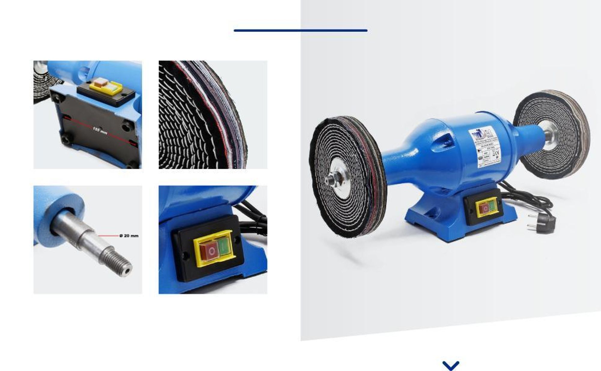 Wiltec Poliermaschine 750W mit 2 Polierscheiben Ø 200mm, 2950 U/min, Doppelschleifer mit robustem Gehäuse aus Guss und Standfuß
