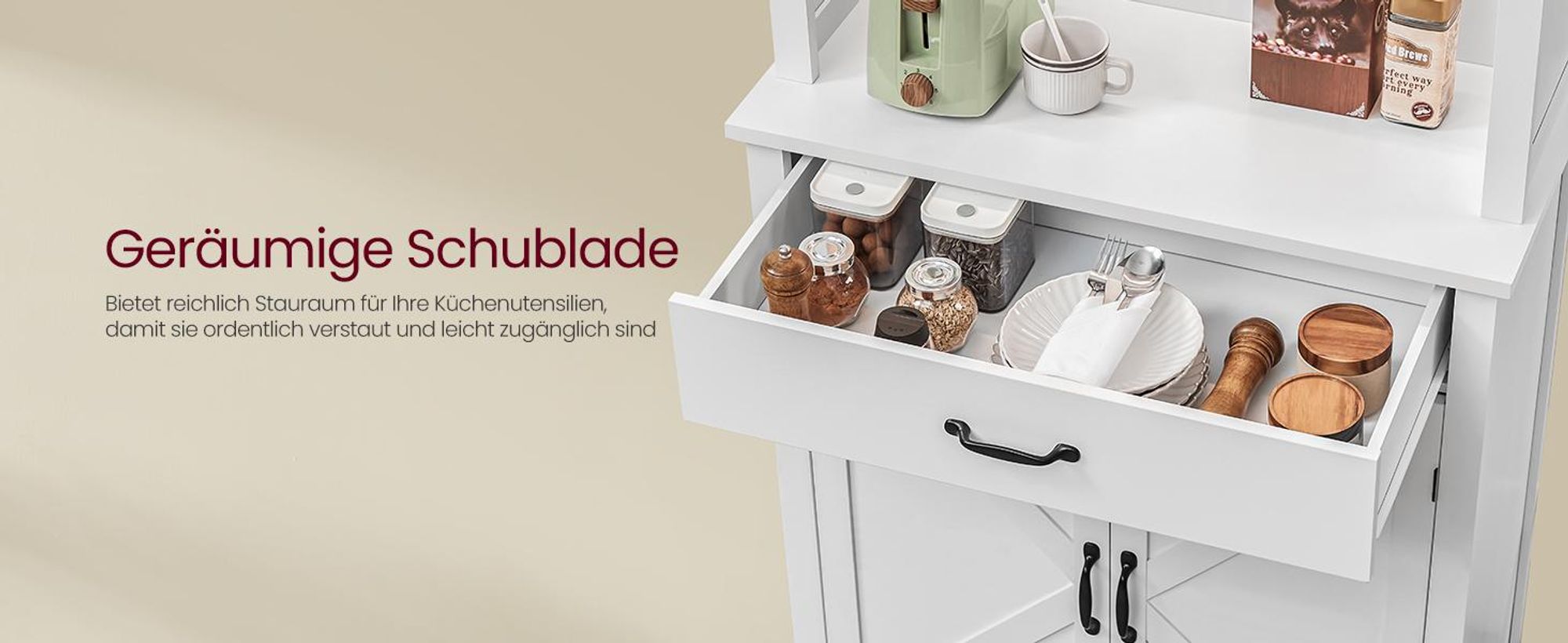 VASAGLE Sideboard mit Beleuchtung und Ladestation, Küchenschrank, Aufbewahrungsschrank, mit Türen und Schubladen, 39,5 x 80,4 x 180,6 cm