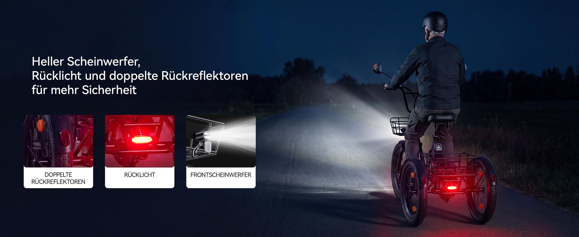 20" Fat Tire E-Bike Dreirad Klappbar, Elektro Lastenfahrrad Erwachsene, 36V 10.4Ah, 250W Motor, Differential, 286kg Zuladung, Doppelkorb, Schwarz