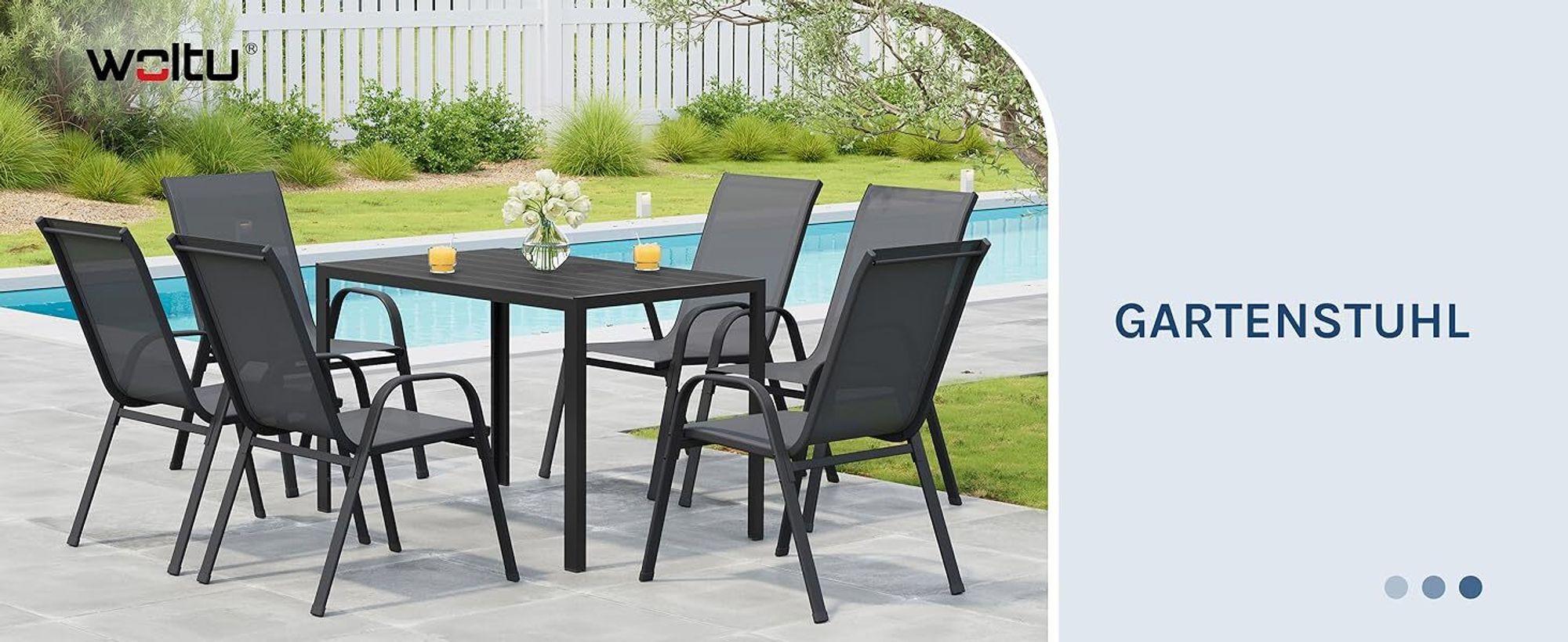 WOLTU Gartensessel, stapelbare Gartenstühle, ergonomisch, wetterfest, Dunkelgrau