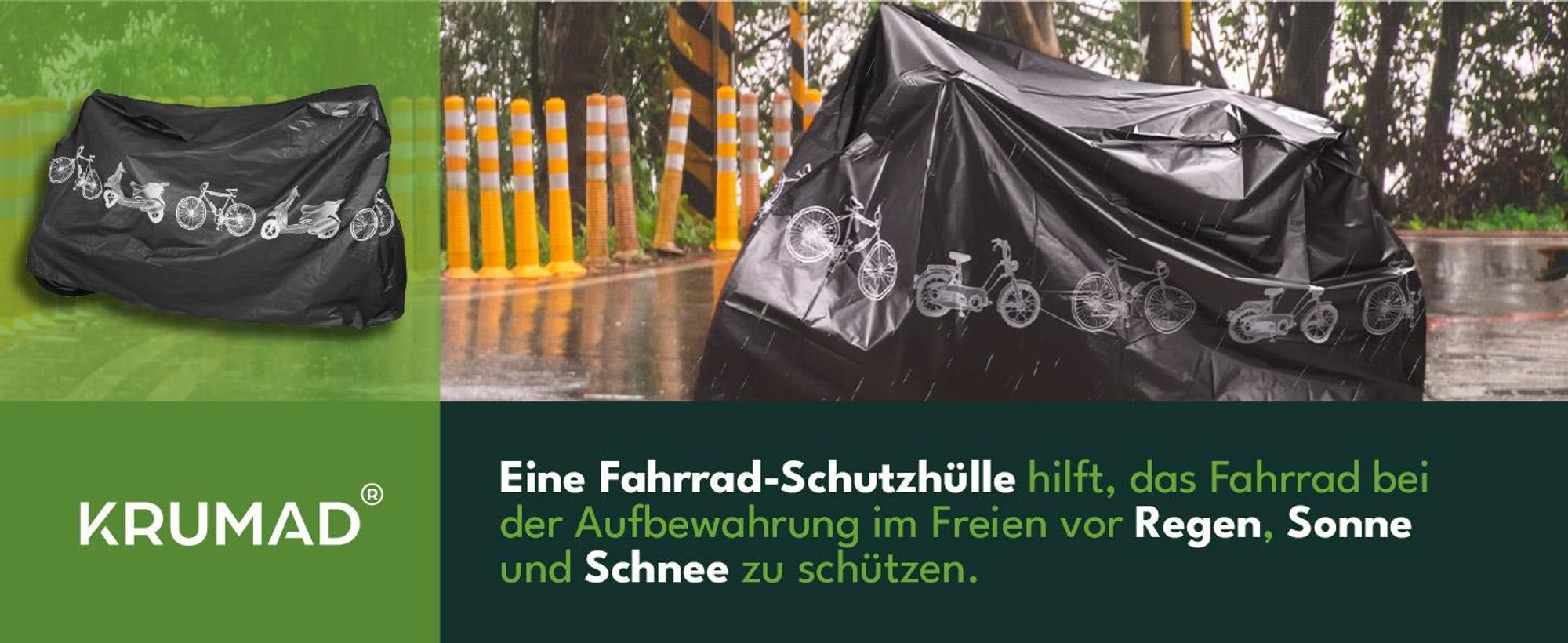 KRUMAD Fahrradgarage für 2 Fahrräder, Fahrradabdeckung wasserdicht, PEVA Schutzhülle 200x100 cm, Fahrradplane für MTB 26-29 Zoll