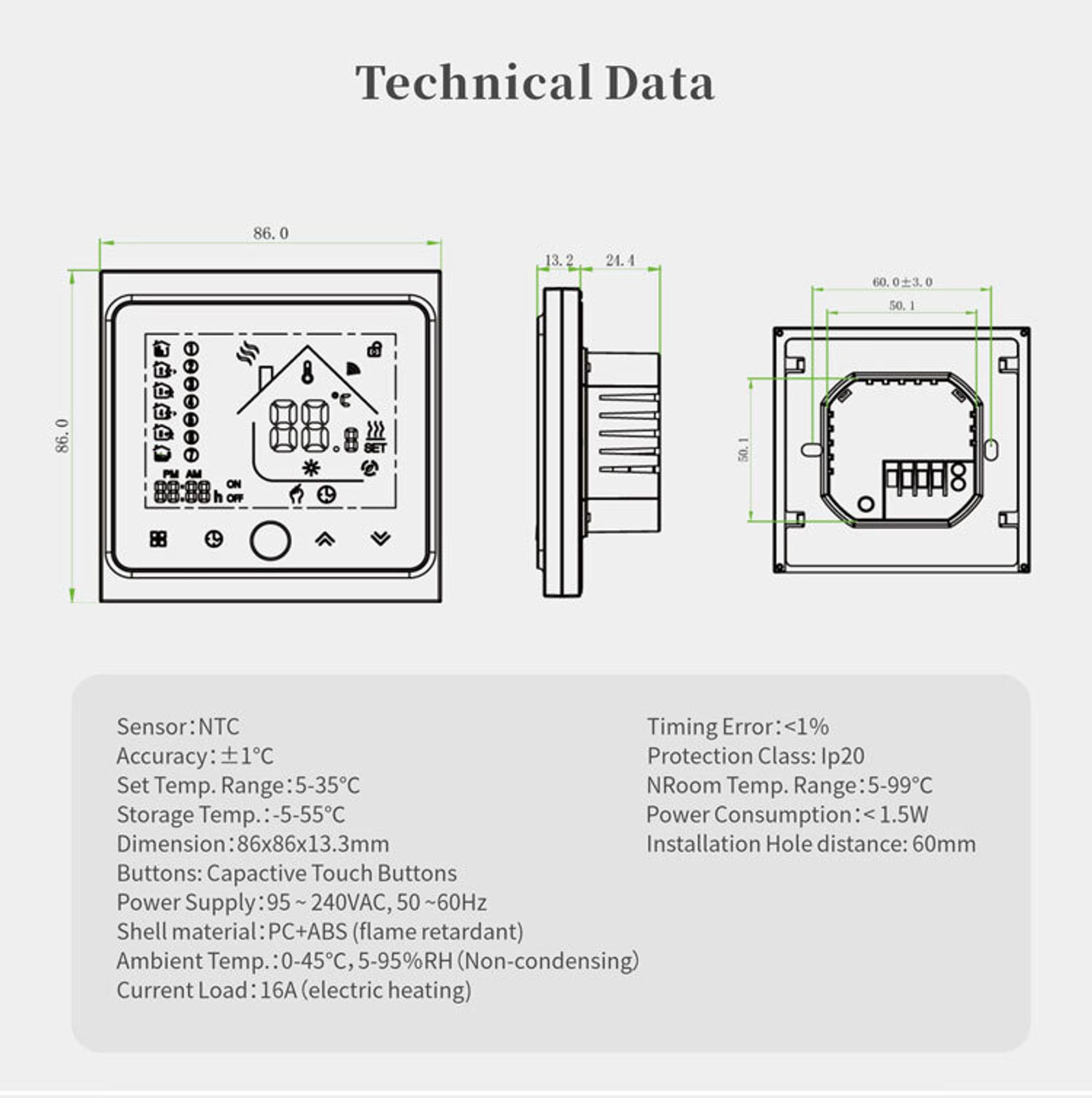 Raumthermostat, Thermostat, Fussbodenheizung, Temperaturregler, Wandthermostat, Innenthermometer