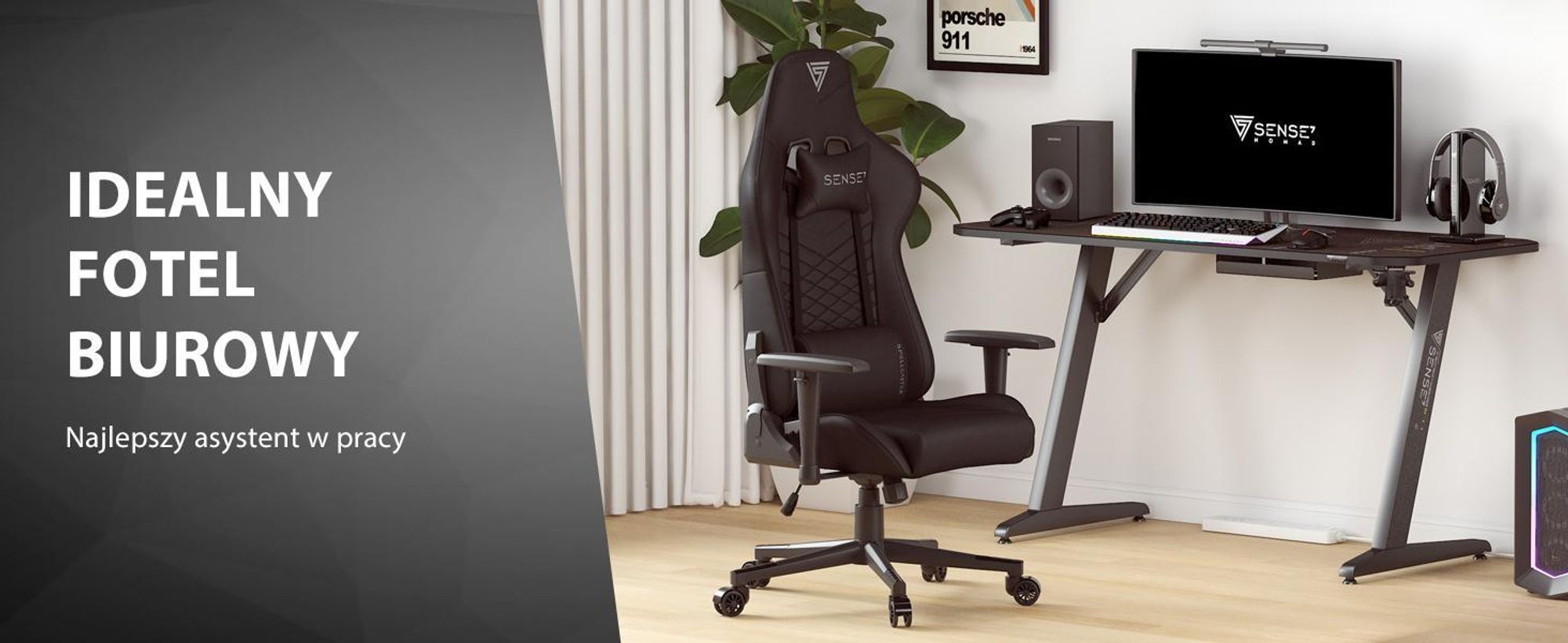 Krzesło gamingowe SENSE7 Spellcaster z ekologicznej skóry, czarno-czerwone – ergonomiczne krzesło biurowe, krzesło do biurka komputerowego, krzesło dla graczy, nośność 150 kg, podłokietniki z regulacją 2D, odchylenie 160°