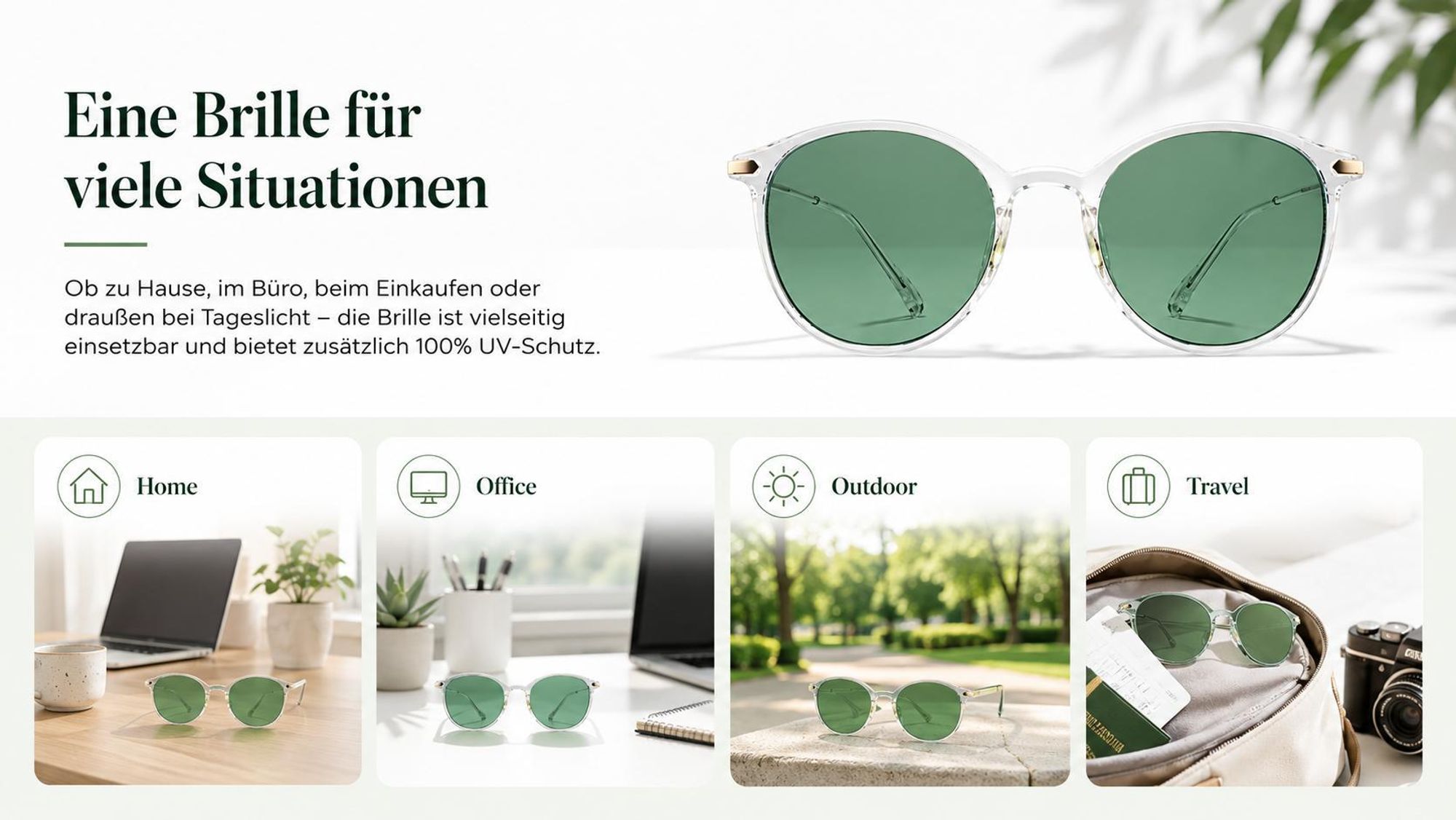 Migränebrille mit grünem Filter für Zuhause, Büro, Reise und Outdoor.