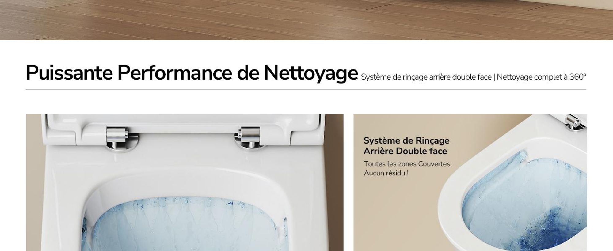 EMKE Toilettes suspendues Céramique Contre-chasse double trou Économie d'eau Montage mural Toilettes avec chasse d'eau directe Couvercle Soft-Close silencieux Blanc brillant