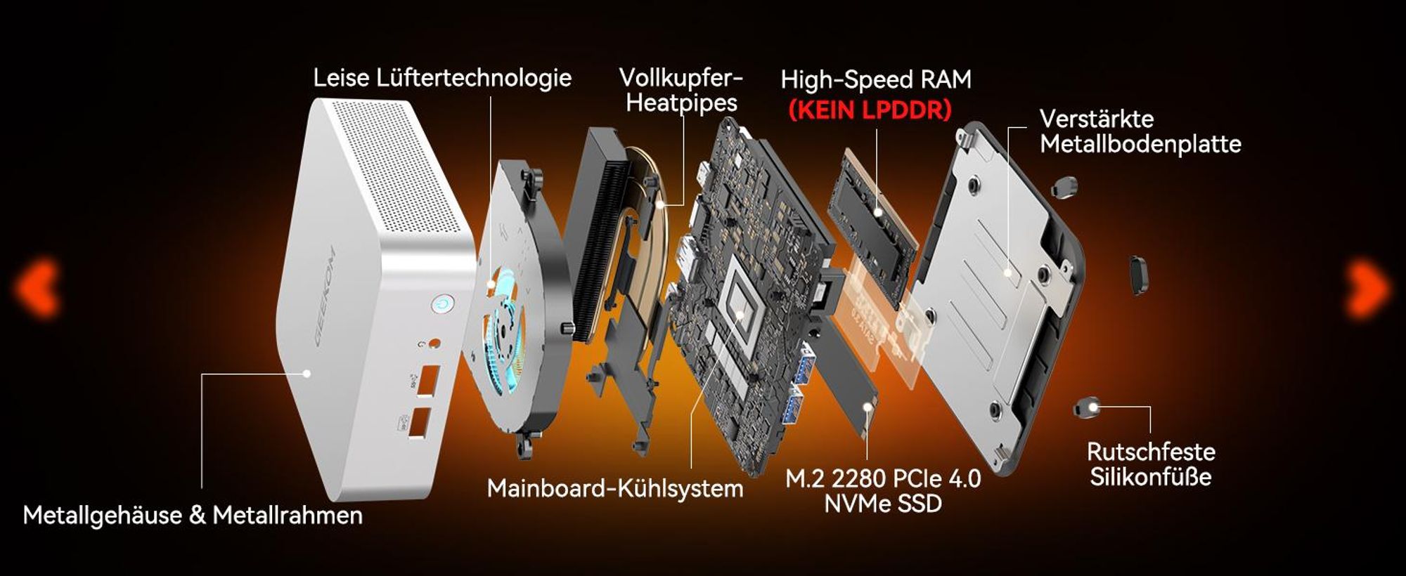 GEEKOM A7 Mini PC, AMD Ryzen 7 7730U, 32GB RAM, 500GB SSD, bis 64GB+4TB, vorinstalliertes System, Dual 2,5G LAN, Wi-Fi 6E, BT 5.4, 4 Modi, SD-Slot, 8K