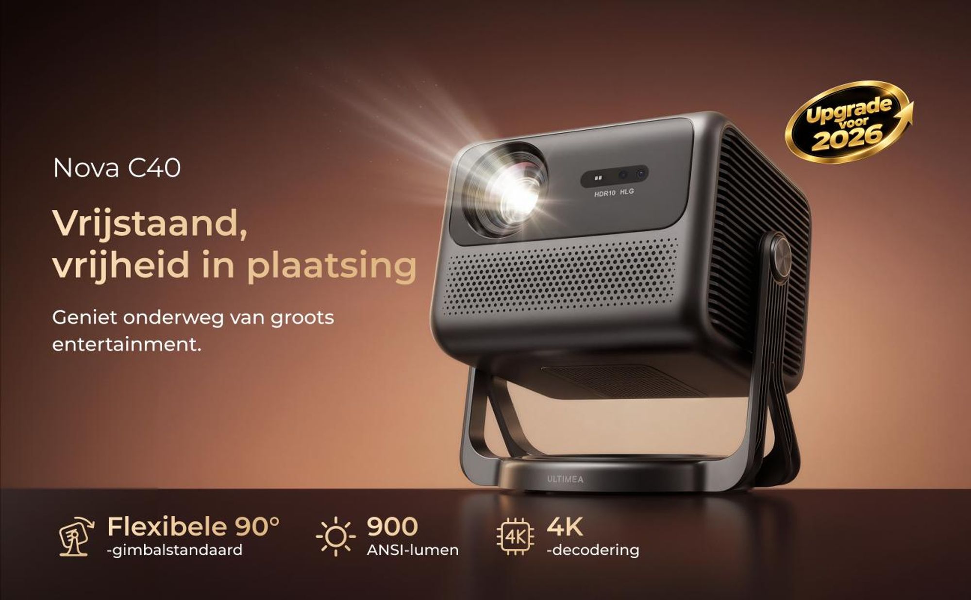 ULTIMEA Nova C40 Smart Beamer met Google TV, 900 ANSI lumen, Full HD 1080p, 4K-decodering, 360° draaibaar, ToF-autofocus, Dolby Audio